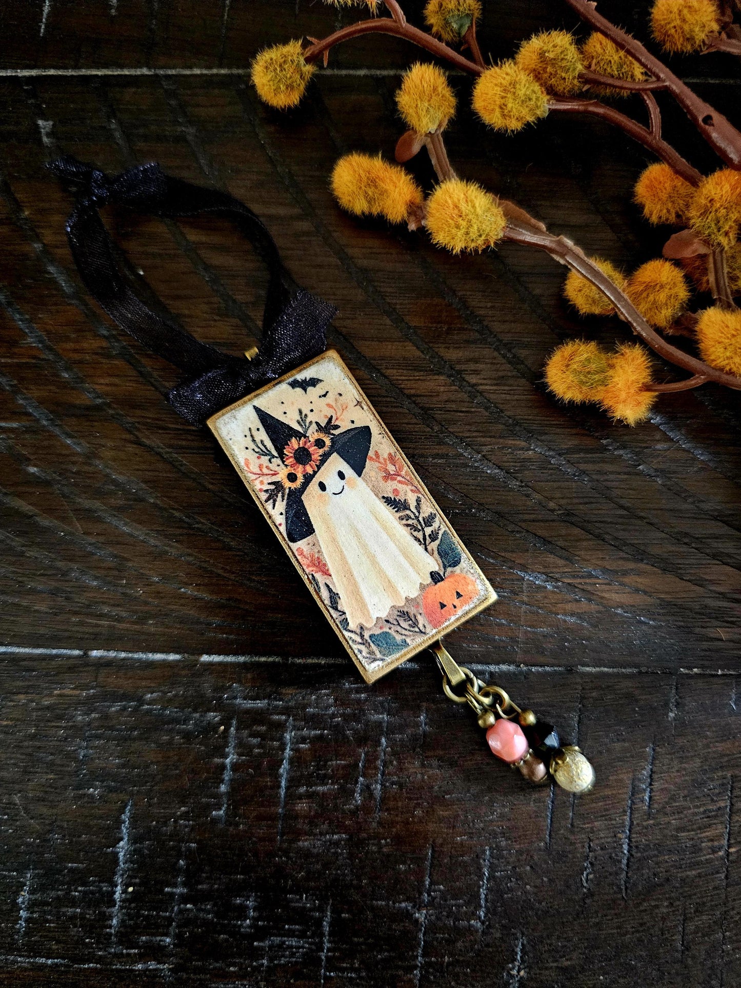 Whimsical Witch Ghost Ornament, Halloween Fall Decor