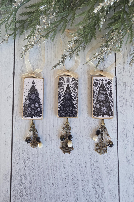 Handmade Unique Black and White Christmas Tree Ornaments