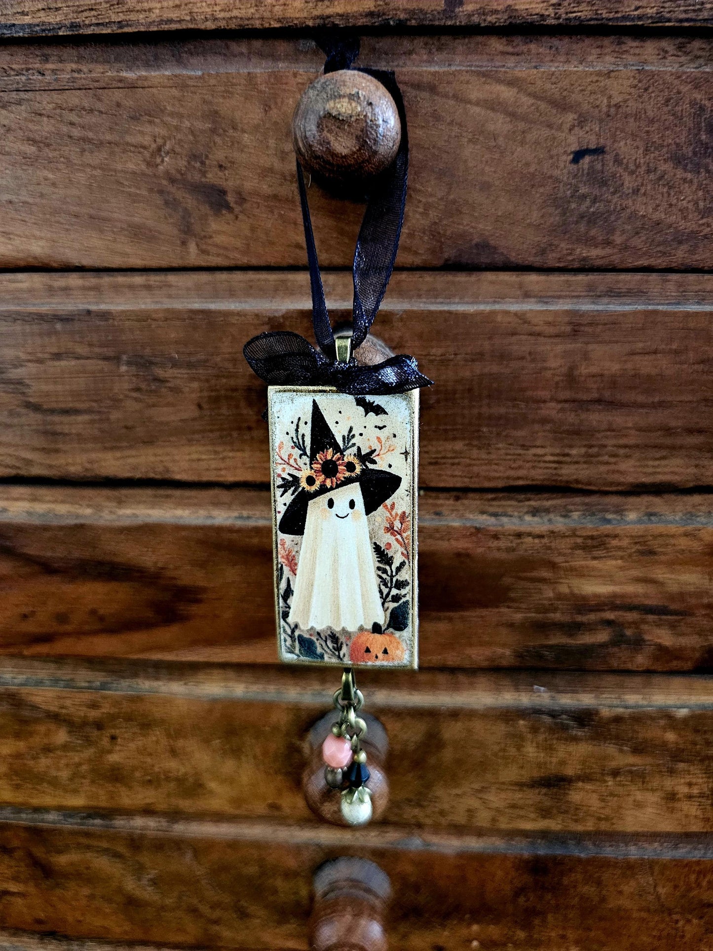 Whimsical Witch Ghost Ornament, Halloween Fall Decor