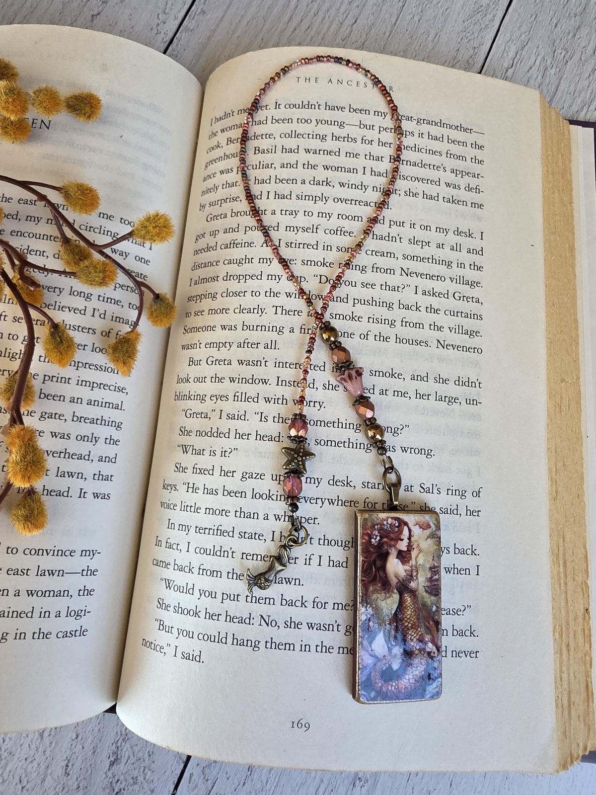 Bronze and Pink Mermaid Beaded Bookmark, Choose Your Length
