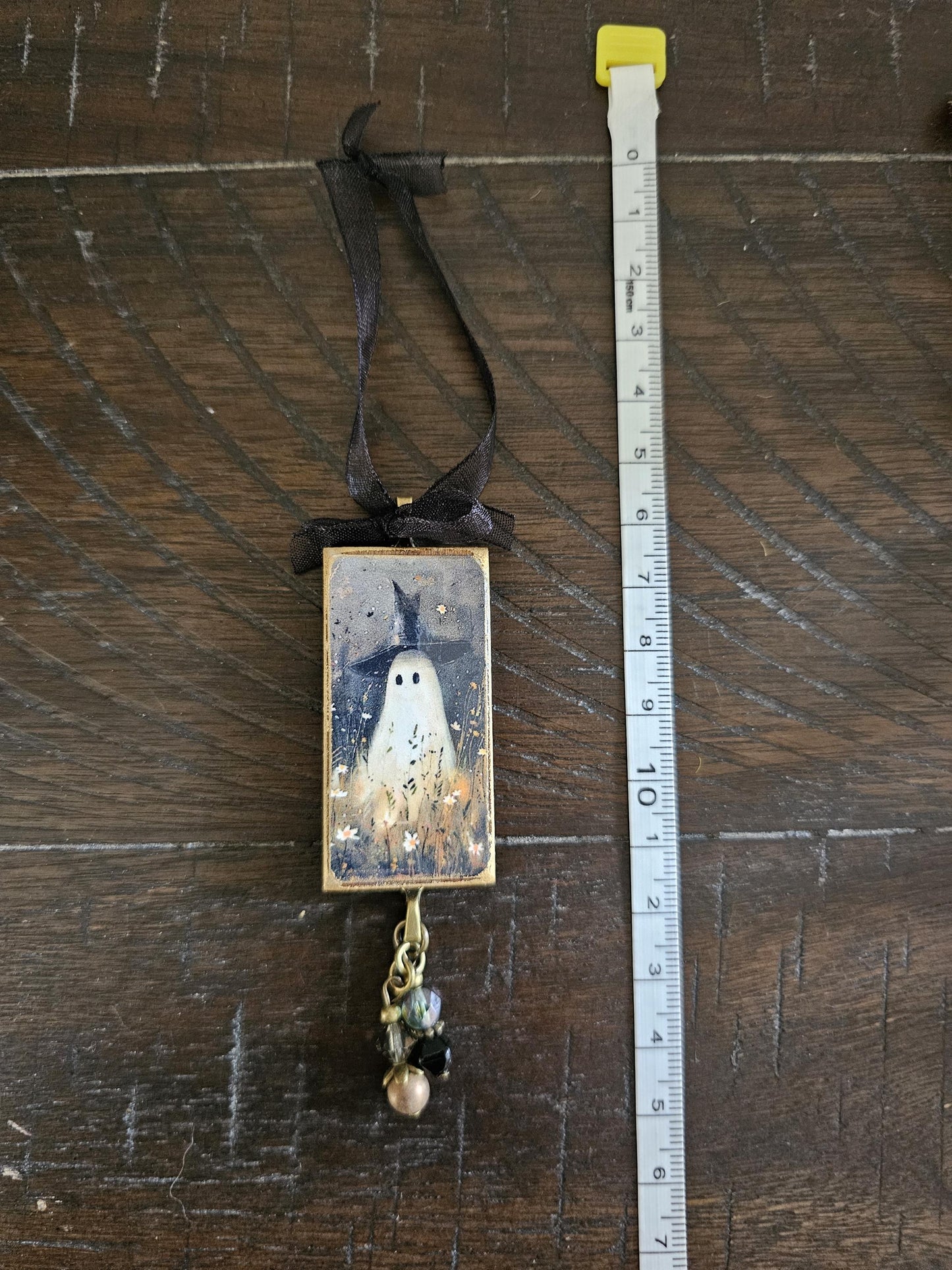 Whimsical Witch Ghost in Wild Flower Field Ornament, Halloween Fall Decor
