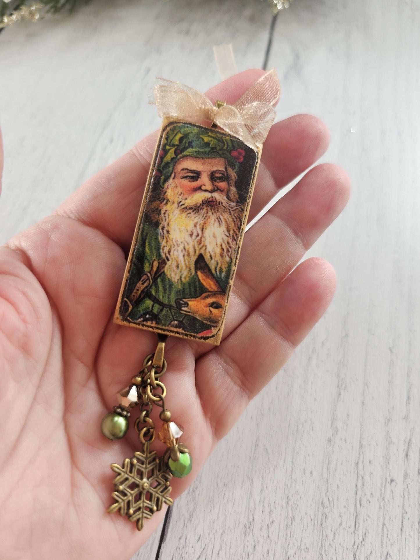 Set of Three Vintage Era Santa Wood Christmas Ornaments, Buy One or All Three