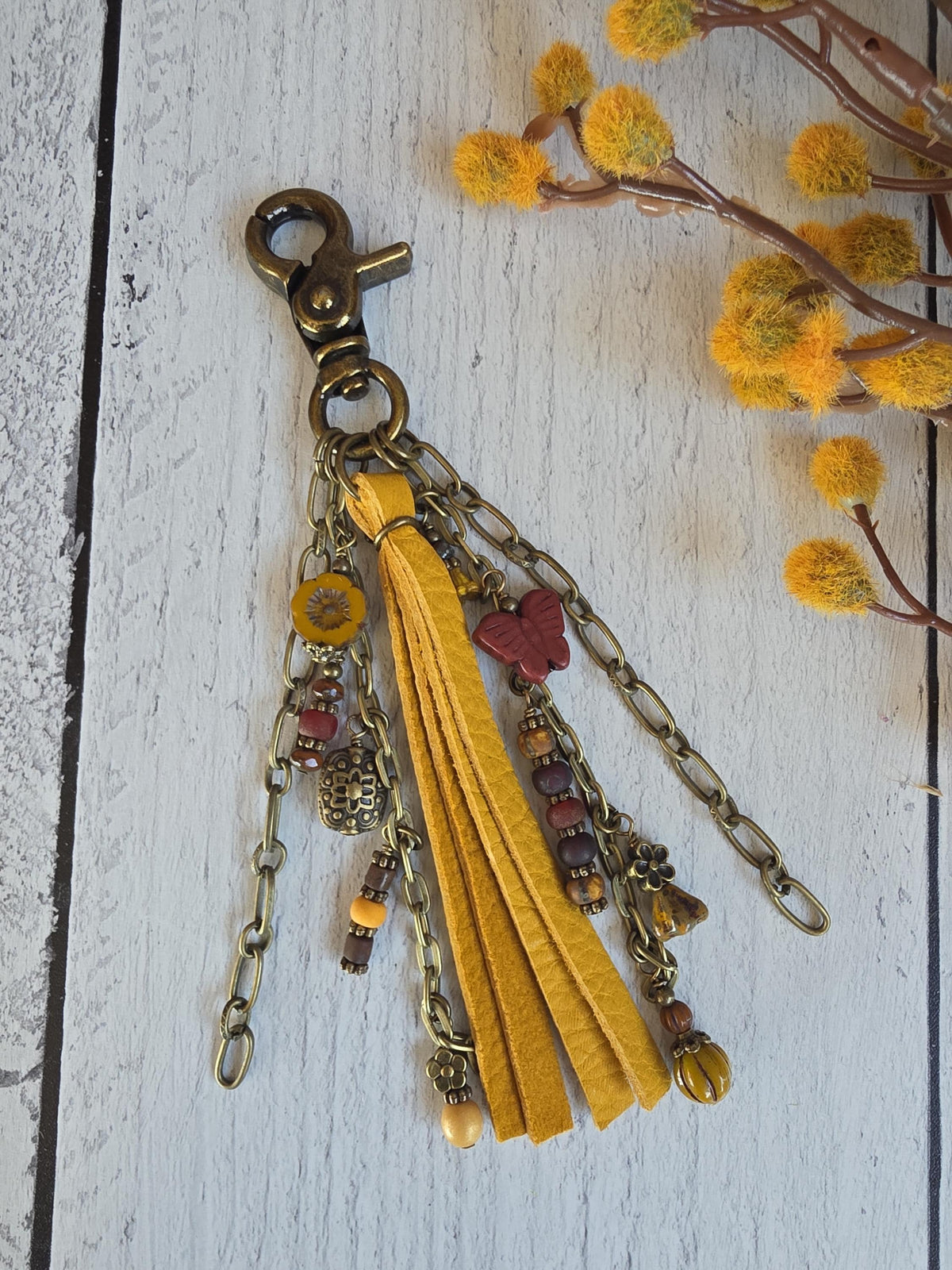 Leather and Beaded Bag Tassel, Fall Purse Flair