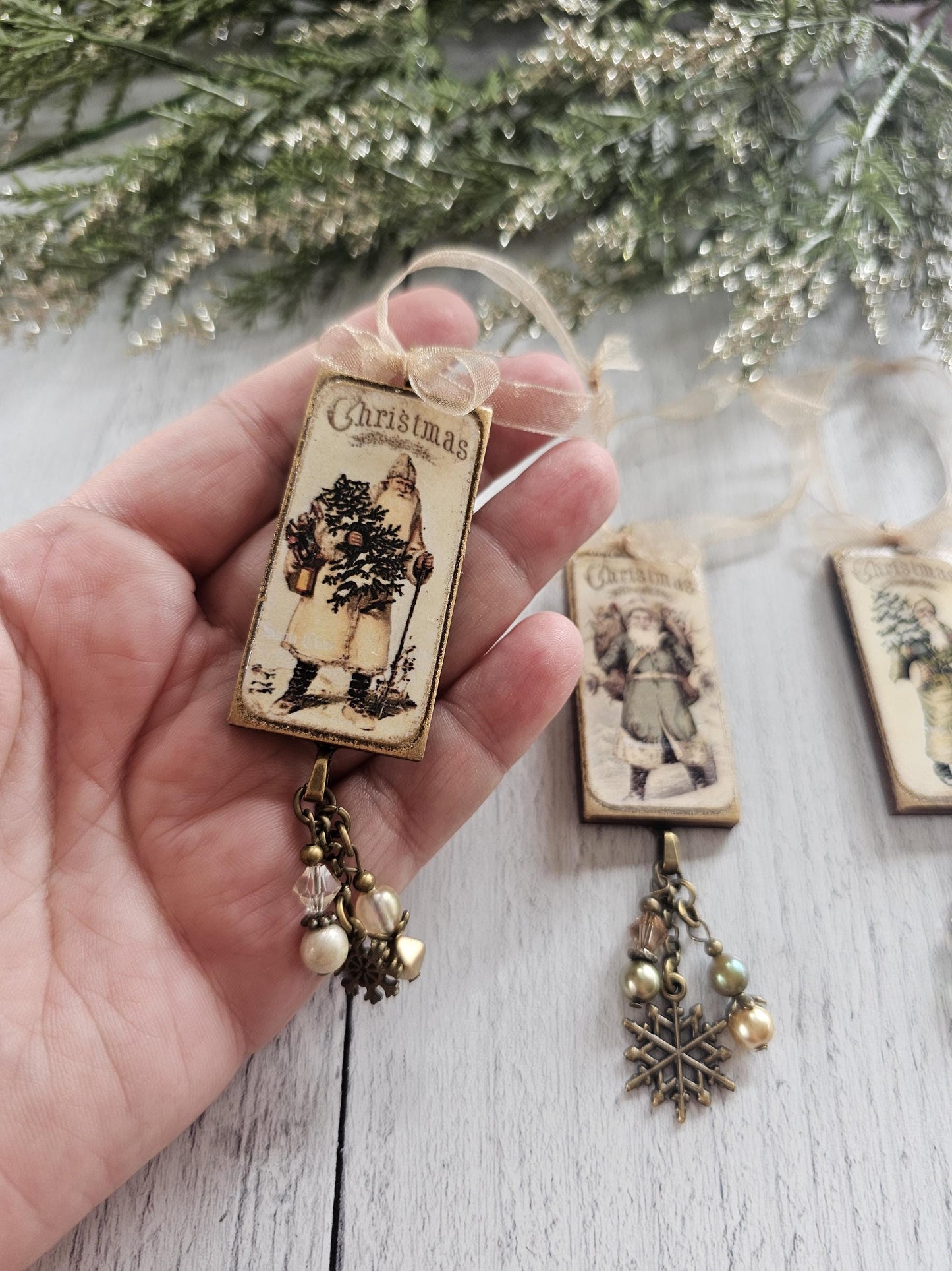 Set of Three Handmade Santa Claus Christmas Ornaments, Buy all 3 or Singles