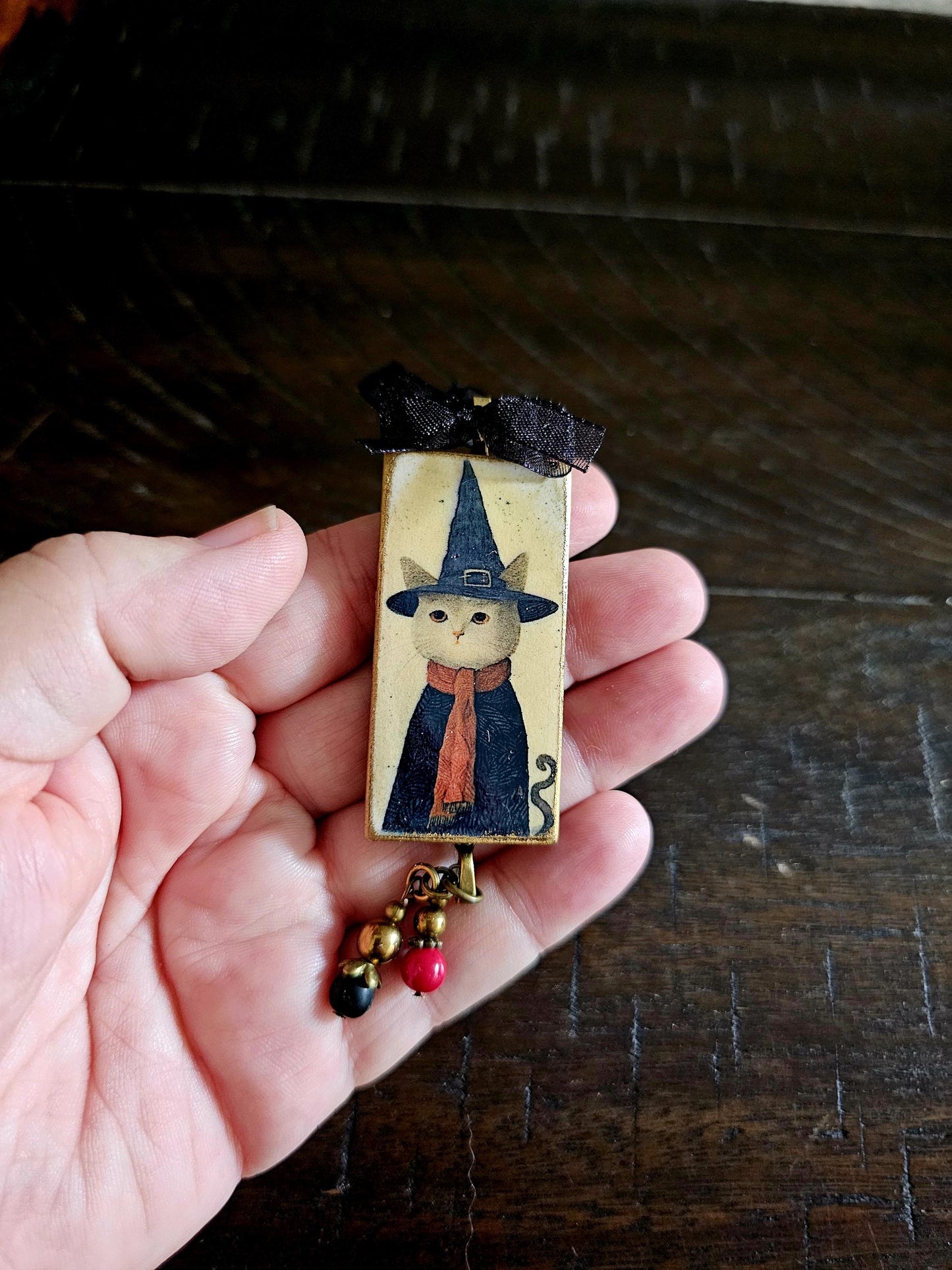 Witch Cat Halloween Ornament, Fall Decor