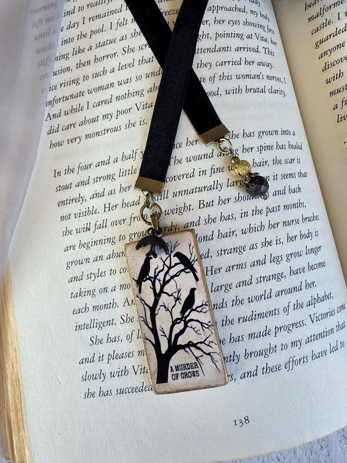 Murder of Crows Velvet Ribbon Bookmark, Perfect Gift for the Gothic Reader