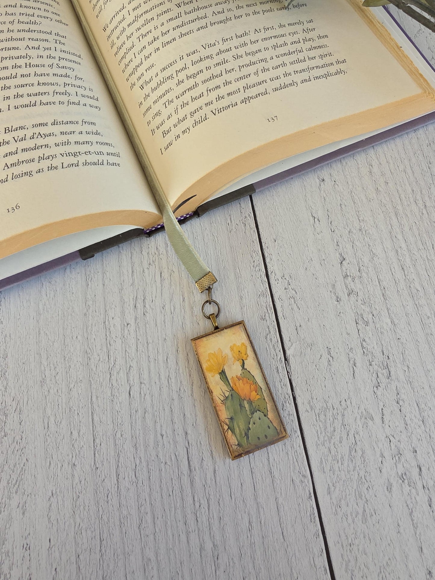 Cactus Bookmark, Watercolor Bookmarker, Southwest Bookmark, Velvet Ribbon, Book Lover Gift