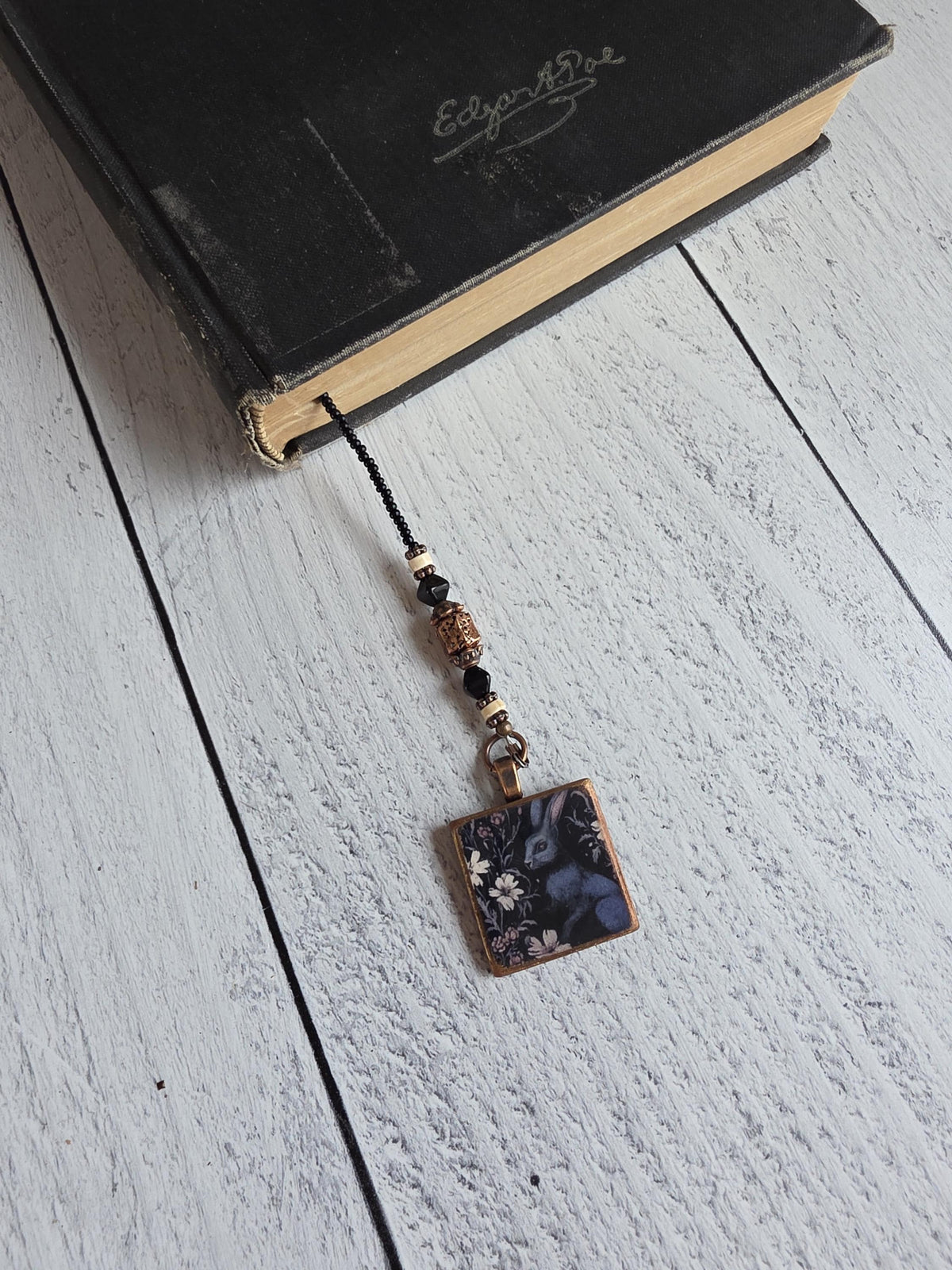 Hare Bookmark, Dark Rabbit Beaded Reader Gift