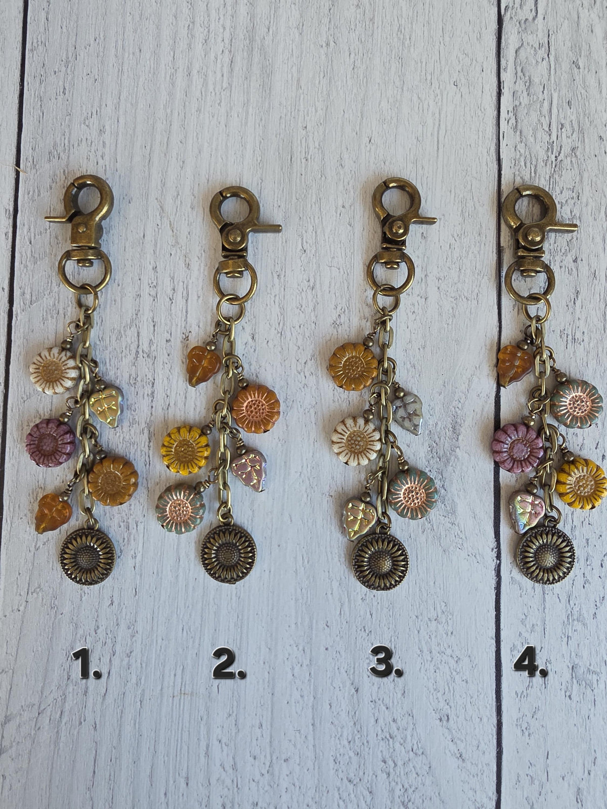 Sunflower Bag Charm With Glass Bead, Choose Your Color Combo
