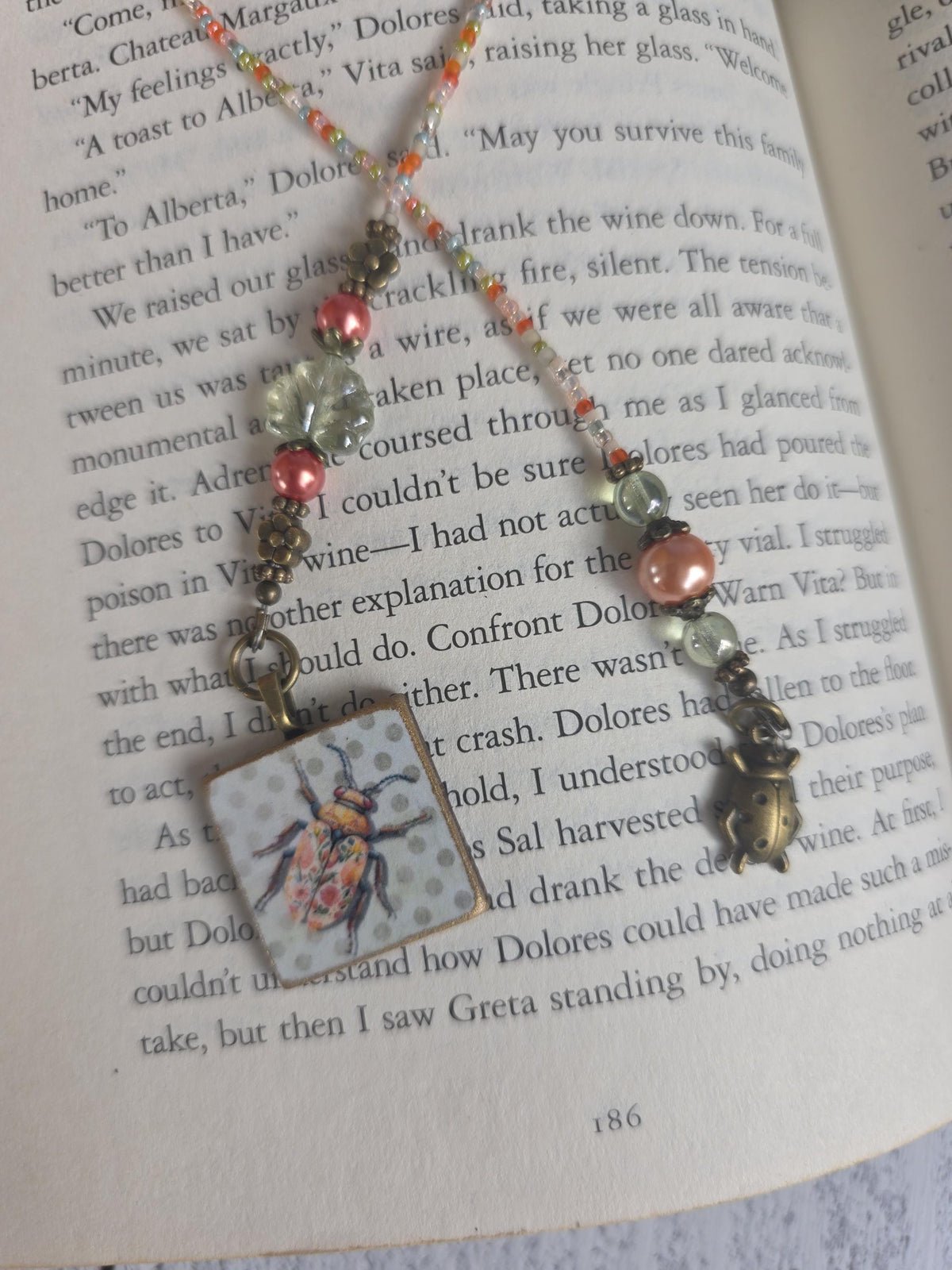 Beetle With Flowers, Nature Theme Bookmark