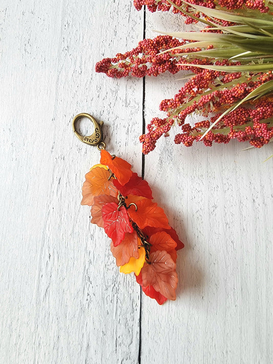 Autumn Leaf Bag Charm, Fall Purse Charm, Autumn Leaves Tassel