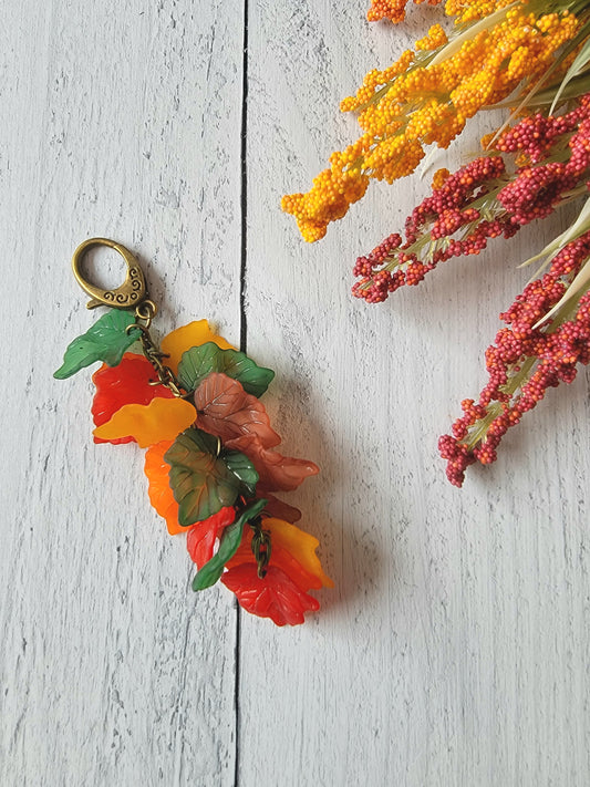 Autumn Leaf Bag Charm, Fall Purse Charm, Autumn Leaves Tassel