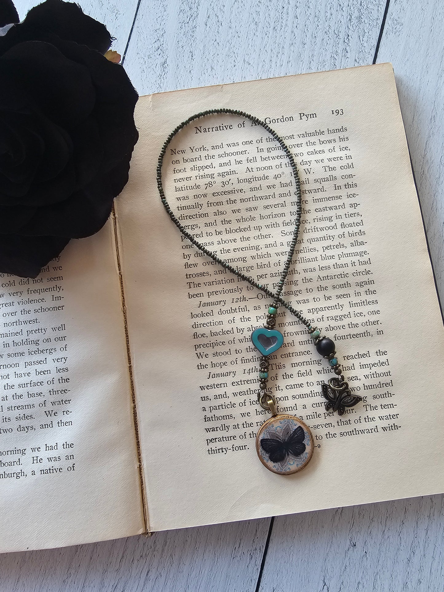 Black Butterfly and Heart Bookmark