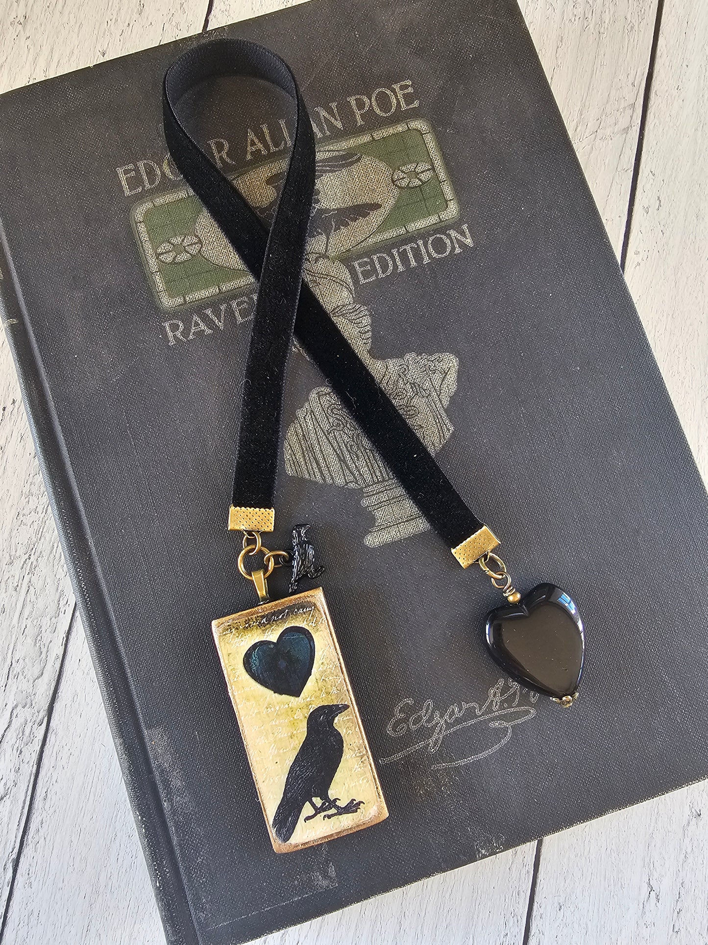 Black Raven Velvet Ribbon Bookmark
