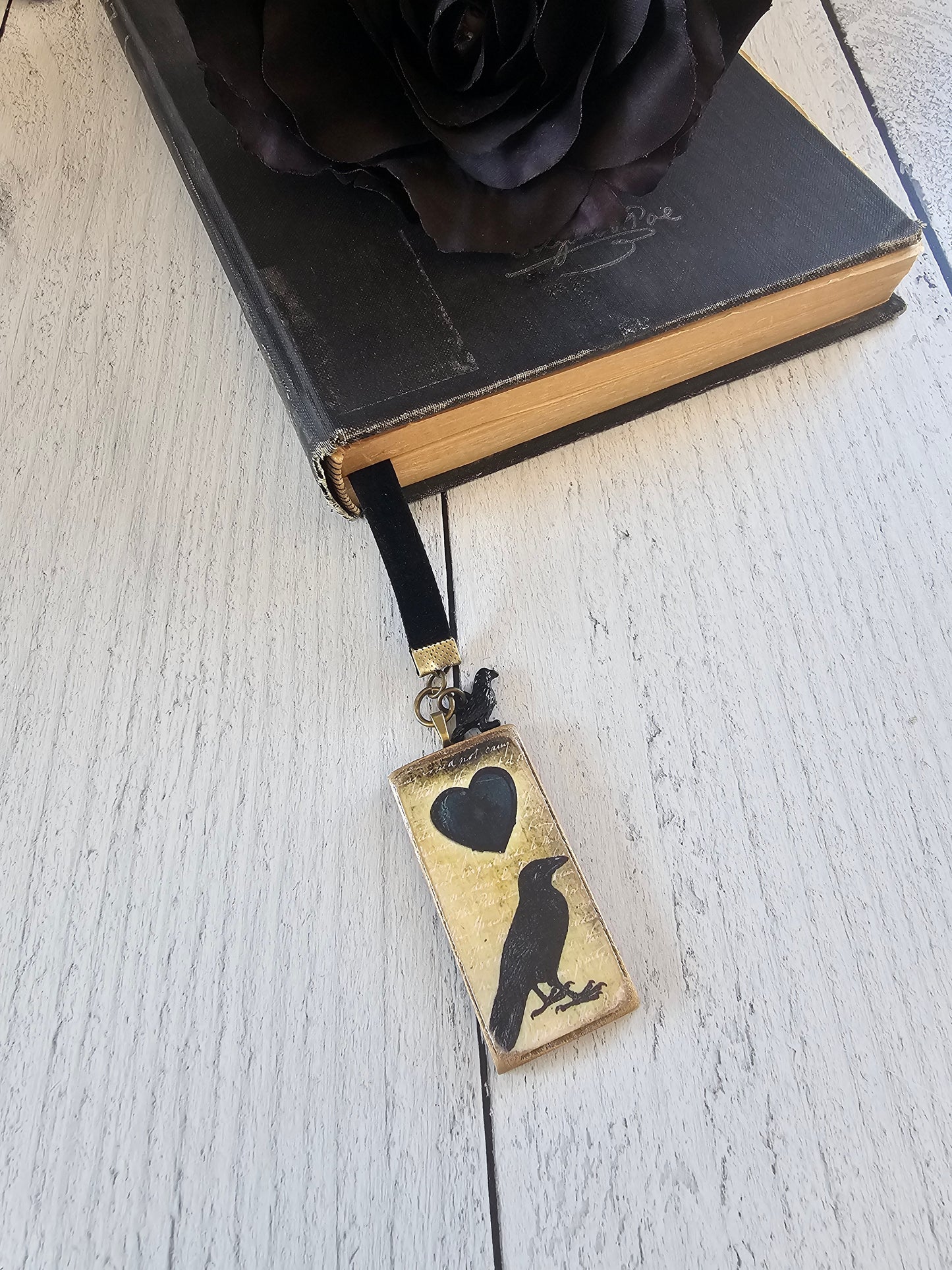 Black Raven Velvet Ribbon Bookmark