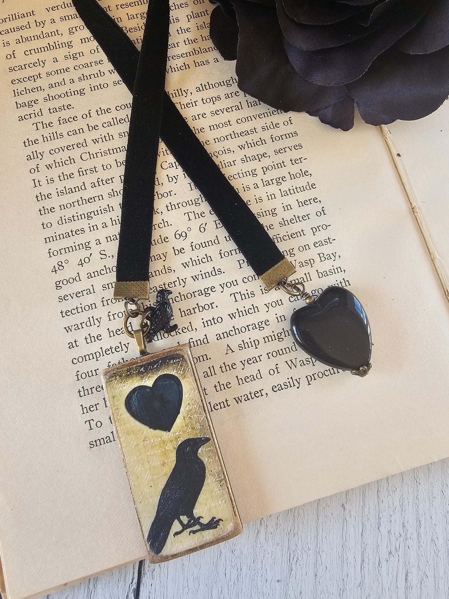 Black Raven Velvet Ribbon Bookmark