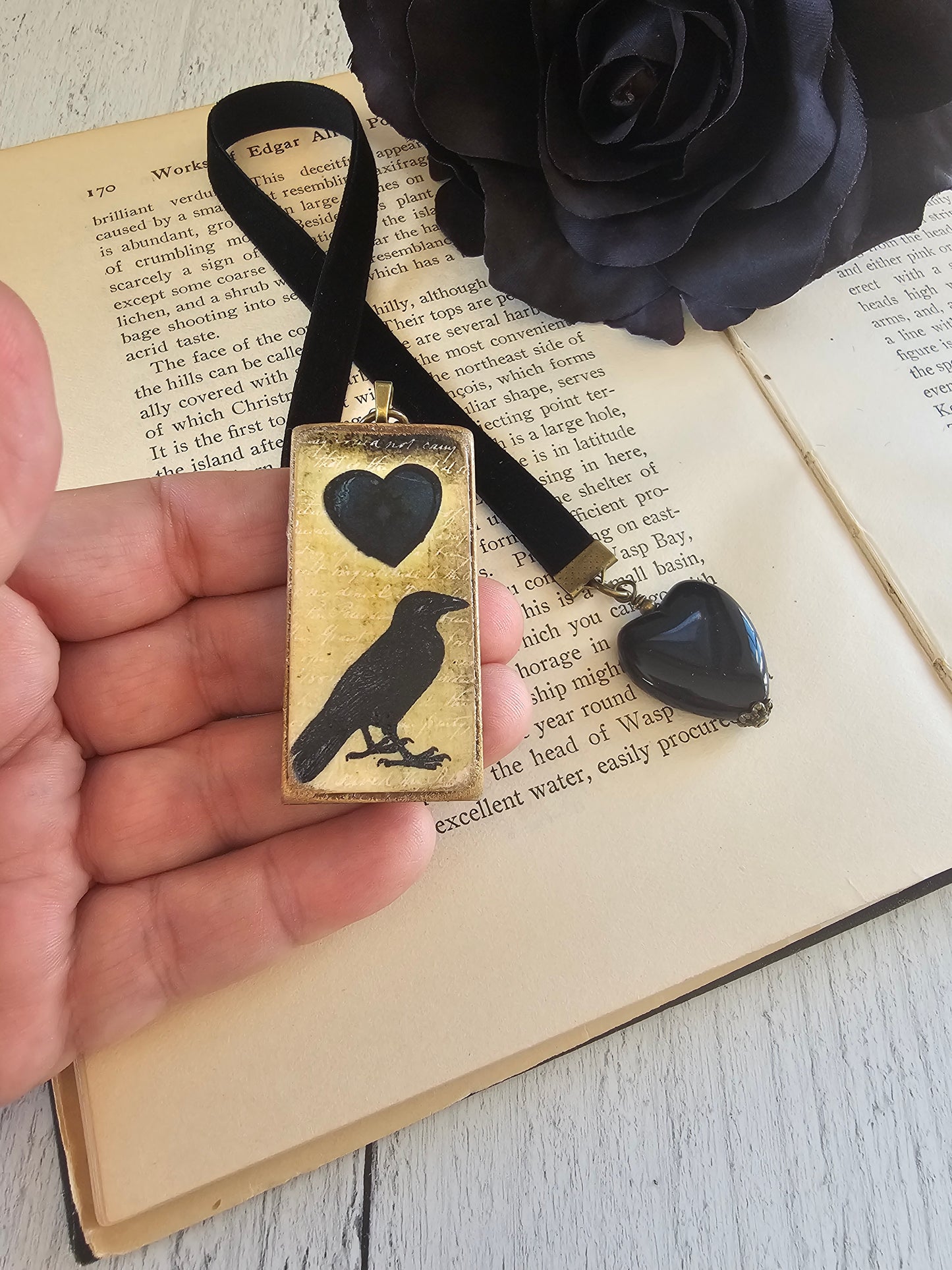 Black Raven Velvet Ribbon Bookmark