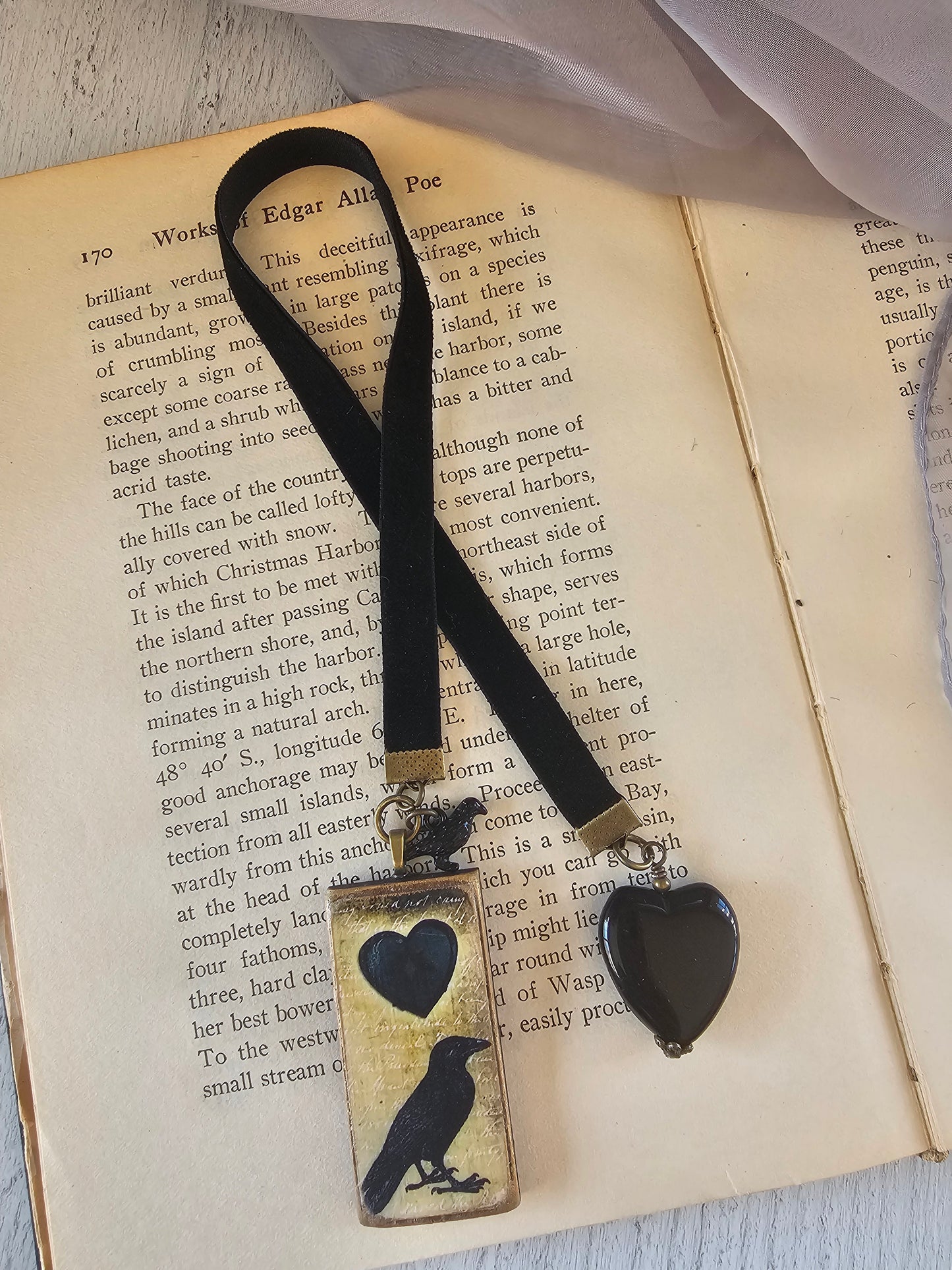 Black Raven Velvet Ribbon Bookmark