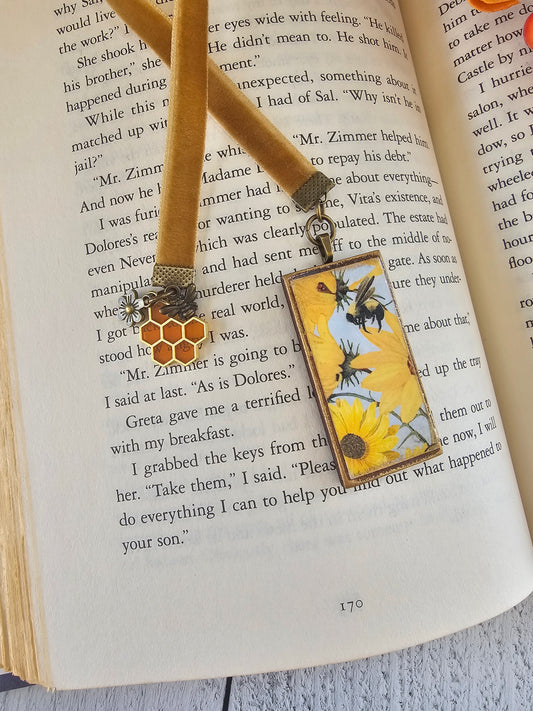 Honey Bee and Sunflower Velvet Ribbon Bookmark