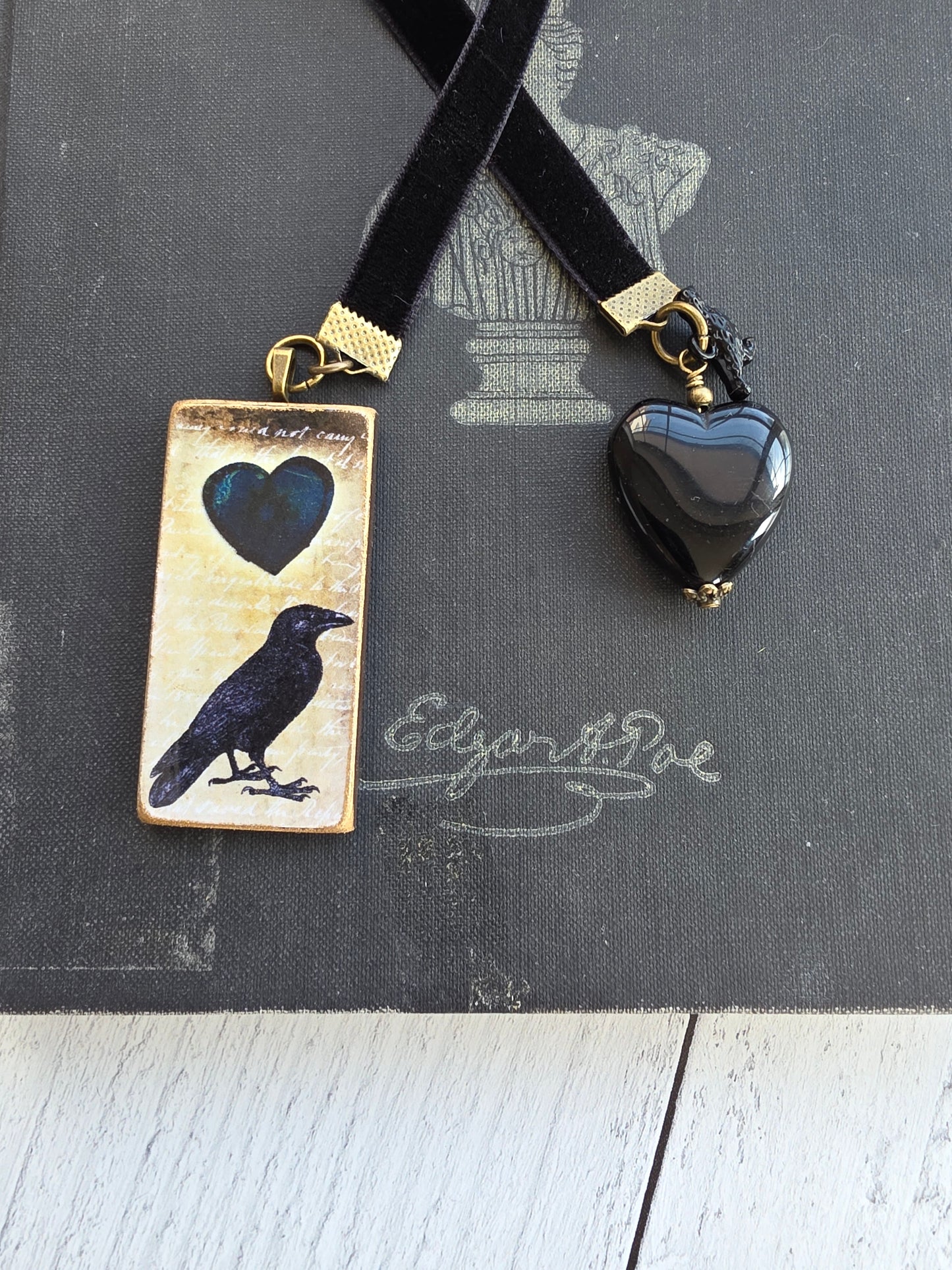 Black Raven Velvet Ribbon Bookmark