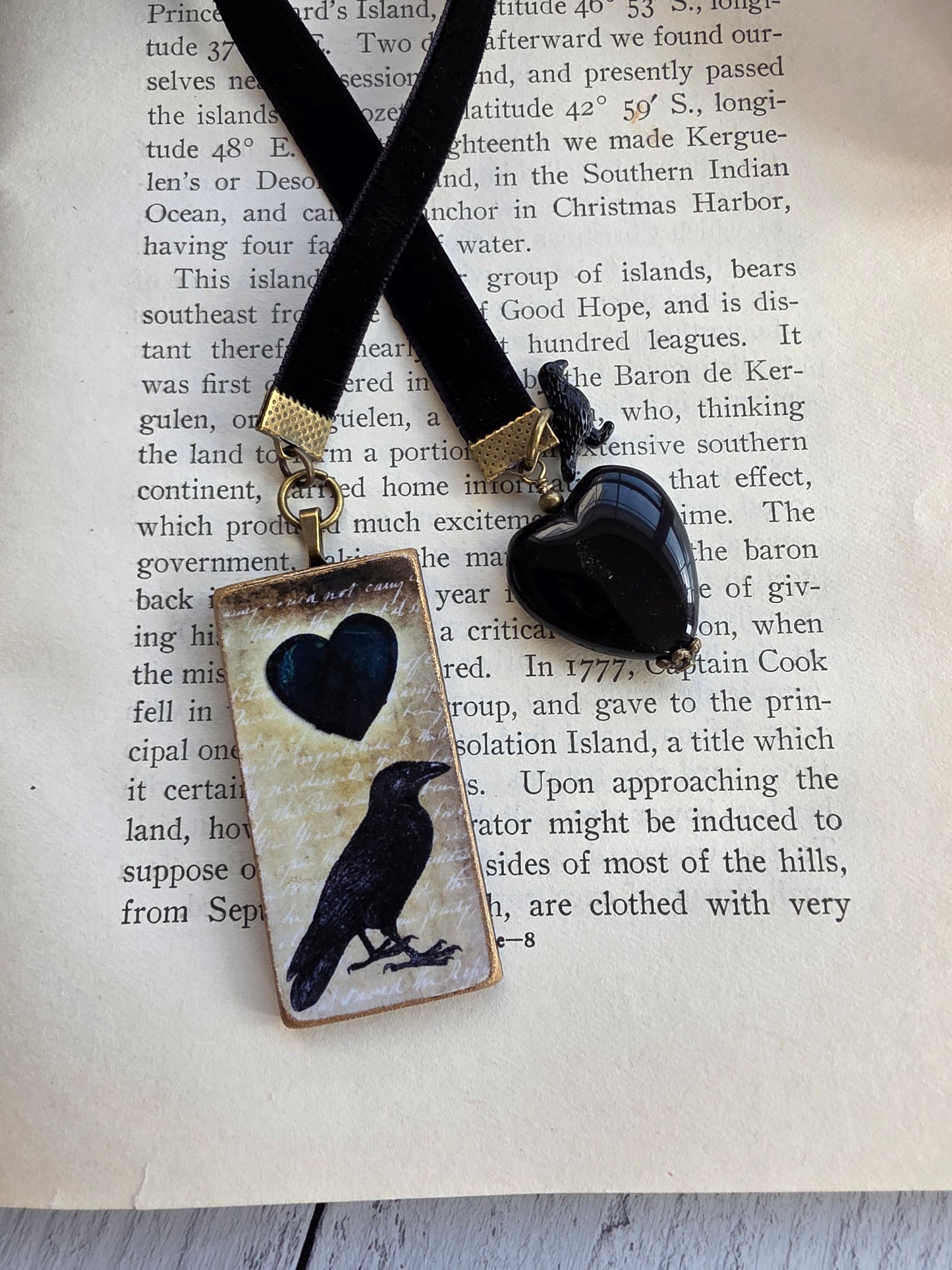 Black Raven Velvet Ribbon Bookmark