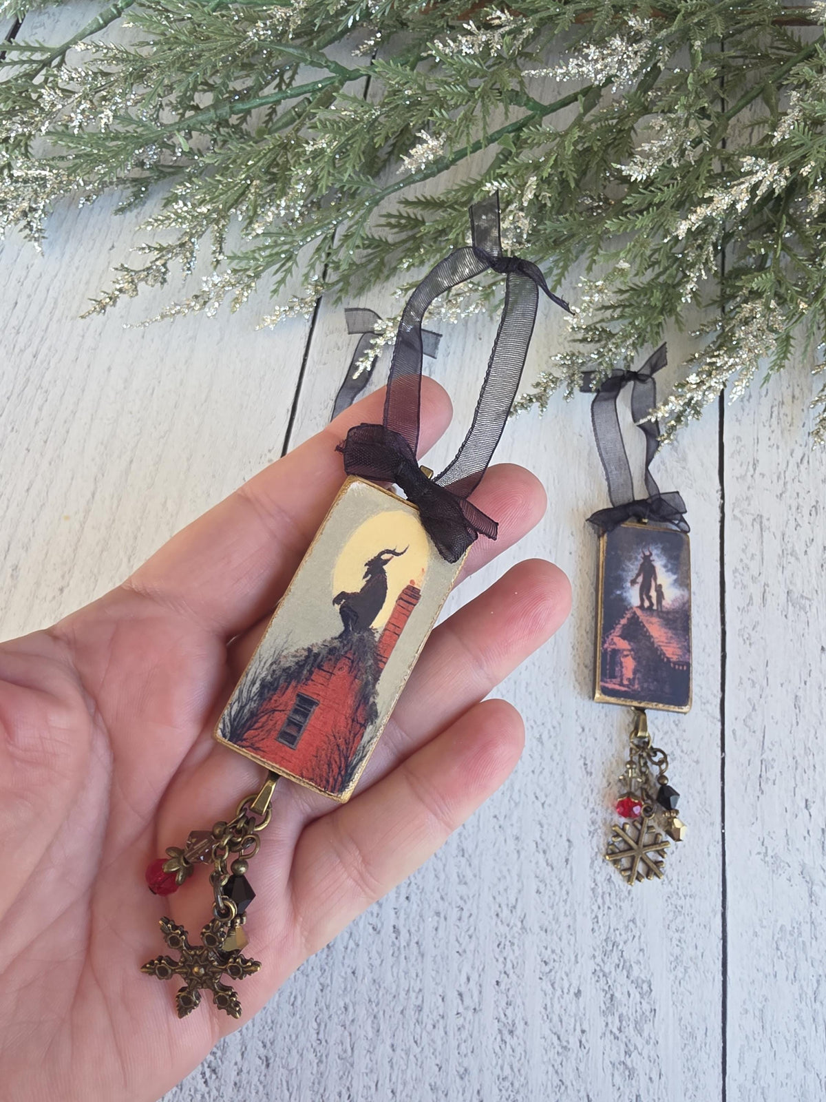 Krampus Christmas Ornaments, Handmade Wooden Decor
