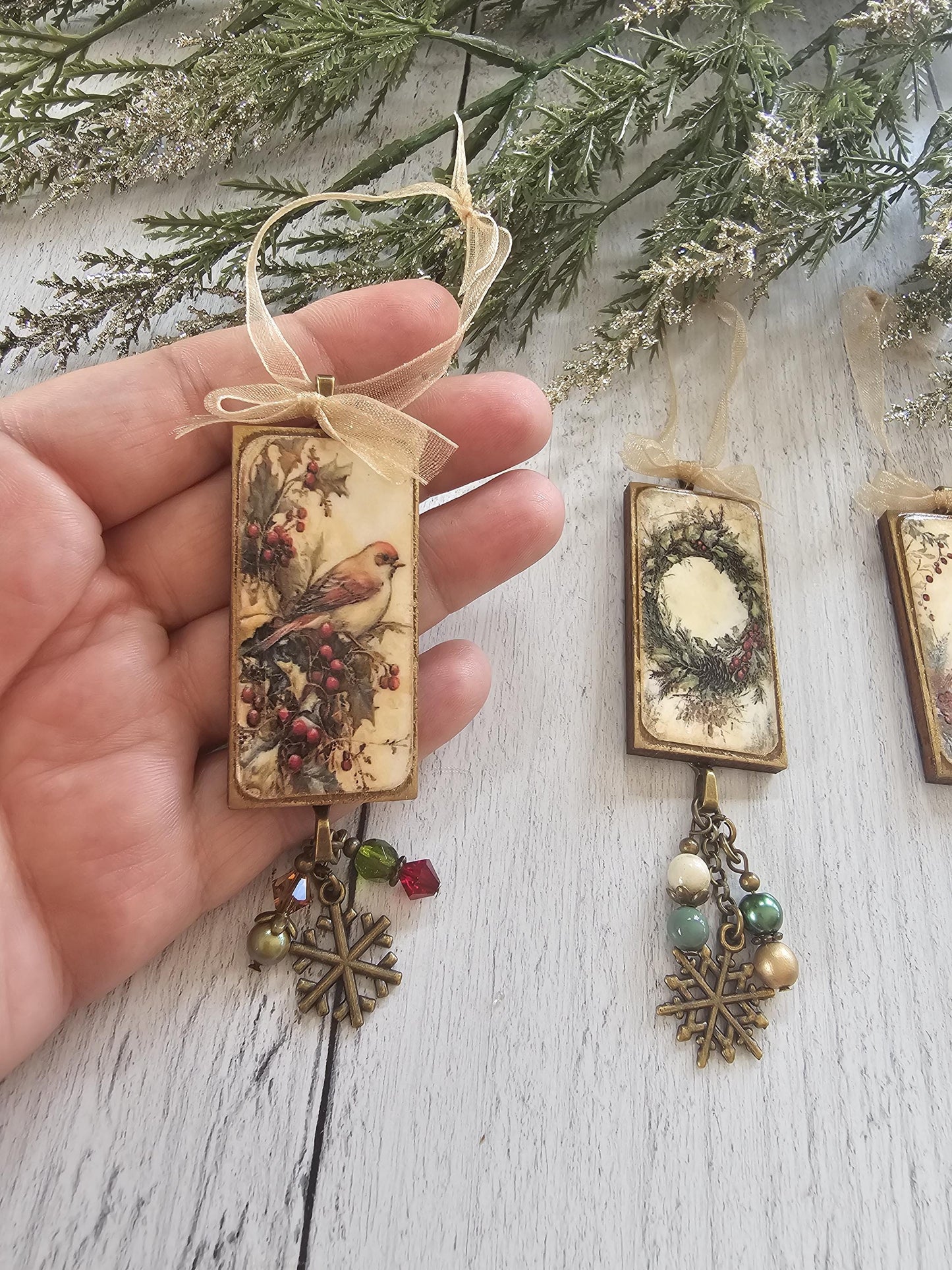 Handmade Yule Ornaments, Winter Birds and Wreath