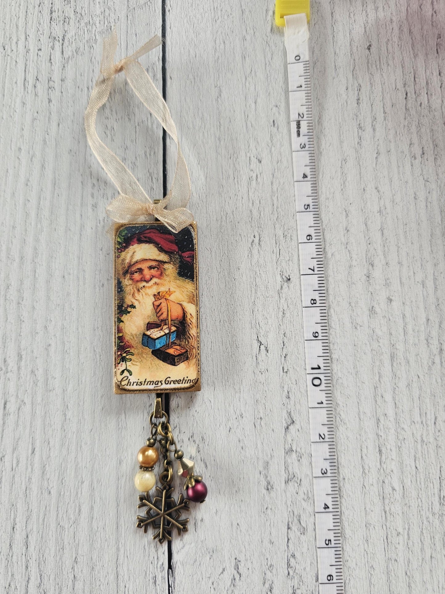 Handmade Holiday Ornament With Vintage Santa Claus