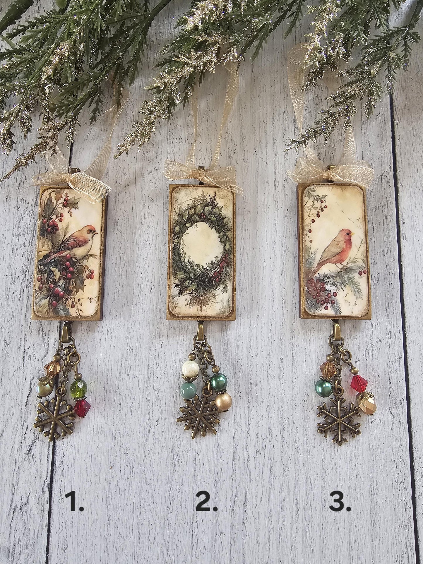 Handmade Yule Ornaments, Winter Birds and Wreath