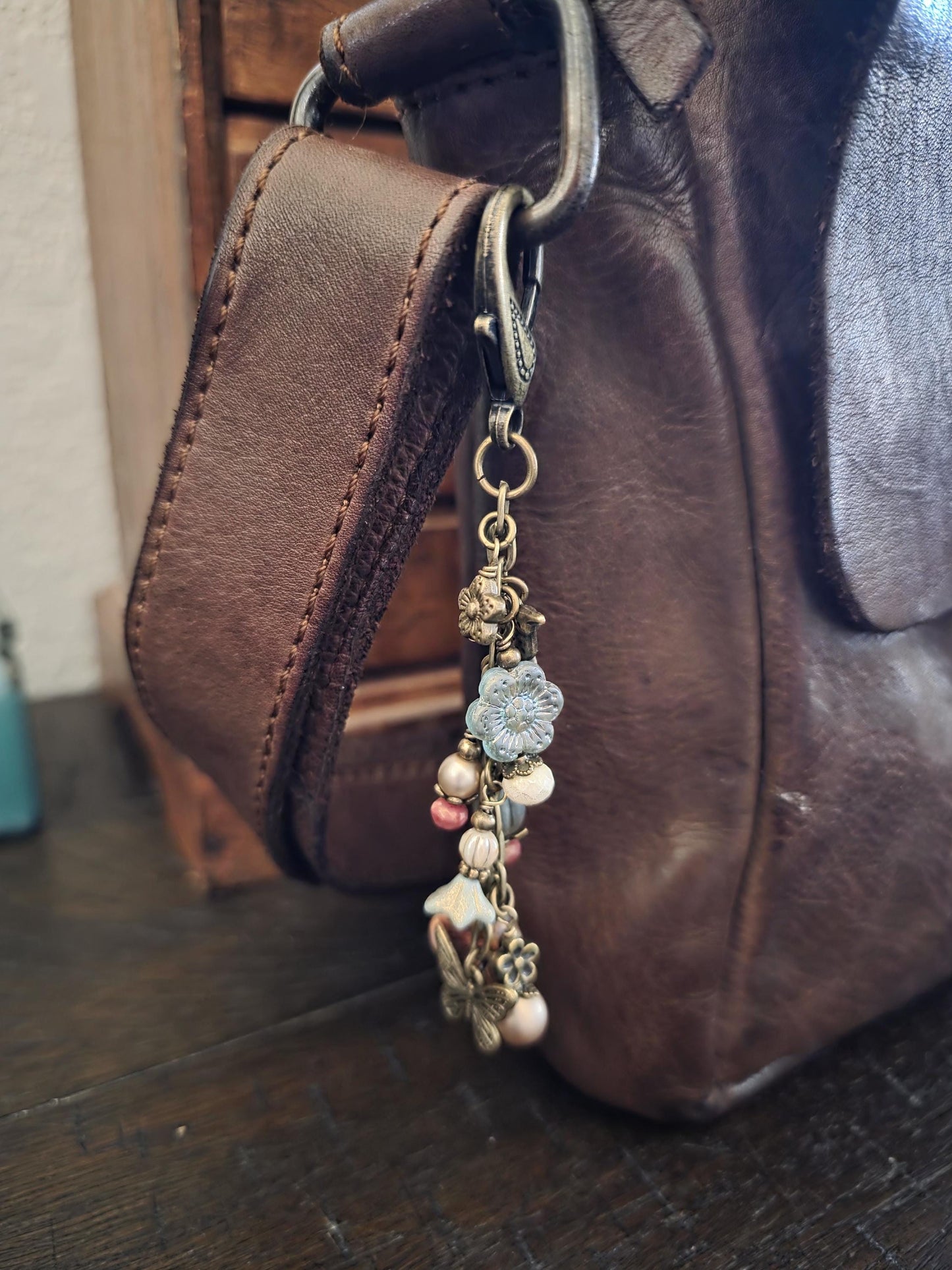 Boho Style Beaded Bag Charm Zipper Pull With Hummingbird and Butterfly Charms