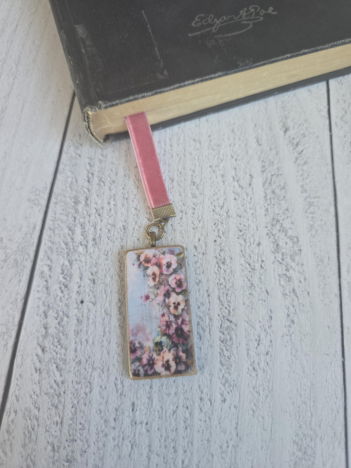 Flower Bookmark with Handmade Pansies Pendant