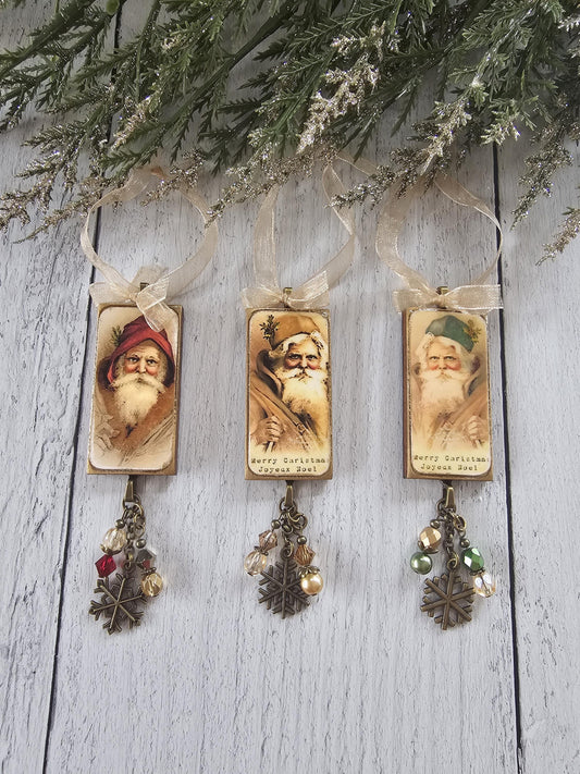 Handmade Christmas Ornaments Featuring Victorian Vintage Santa, Buy One or All Three
