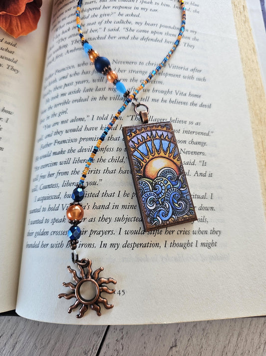 Sun and Surf Beaded Bookmark, Unique Page Marker, Book Thong, Gift for Her,  Mother's Day