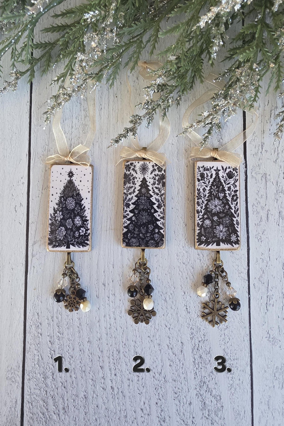 Handmade Unique Black and White Christmas Tree Ornaments