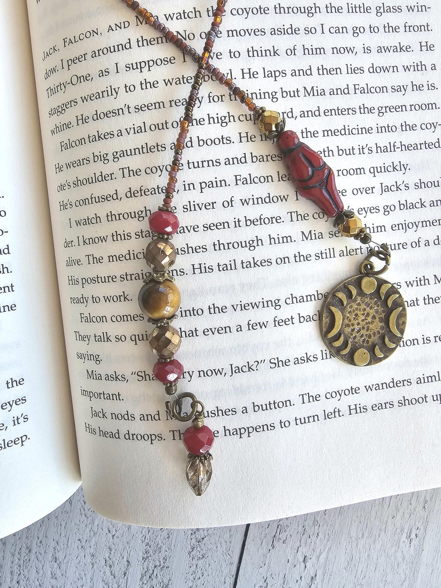 Goddess Bookmark: Handcrafted with Tiger Eye and Dyed Quartz Beads for Magical Reading Adventures