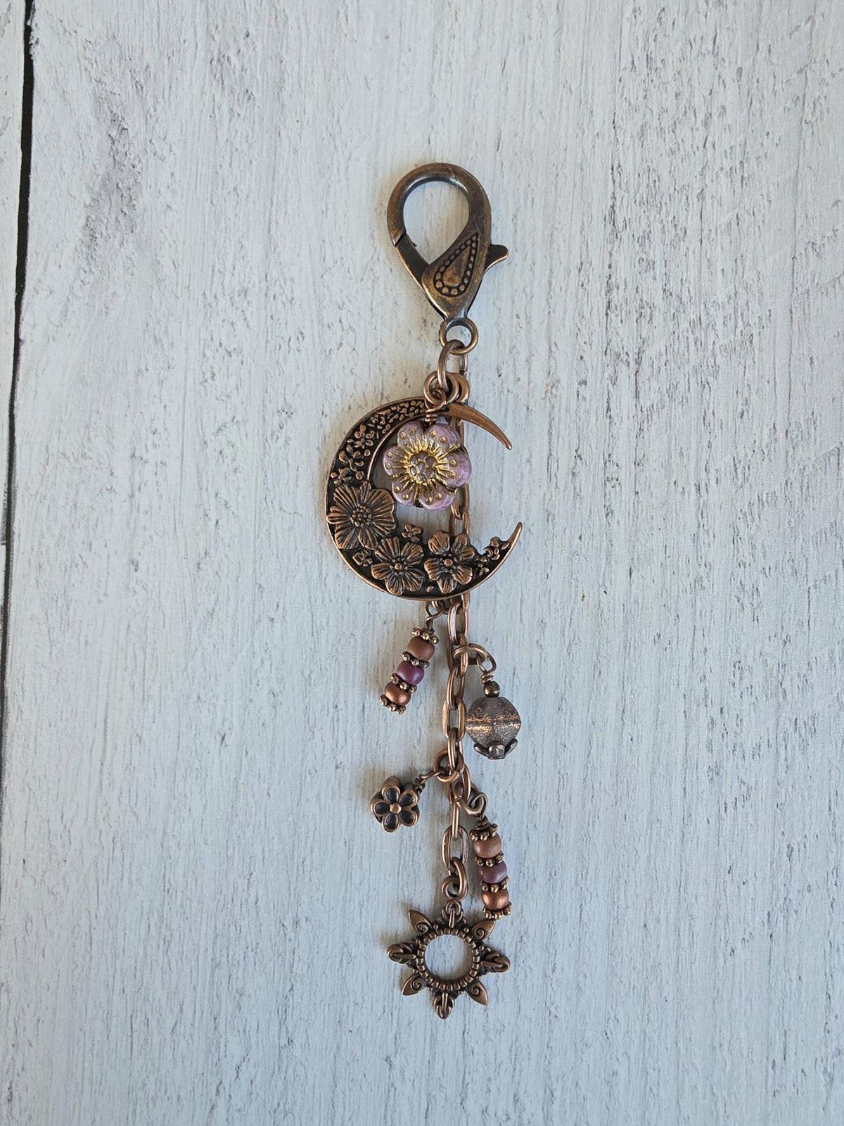 Boho Style Beaded Bag Charm Zipper Pull With Flower Theme