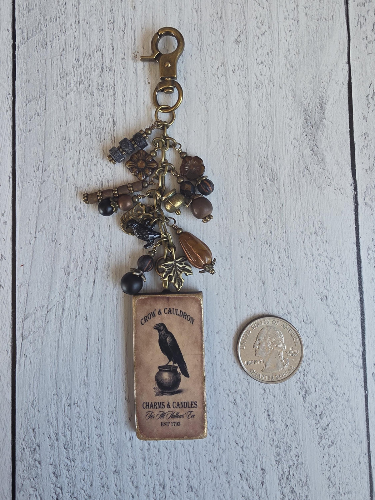 Gothic Crow Bag Charm, Moody Fall Halloween Purse Clip