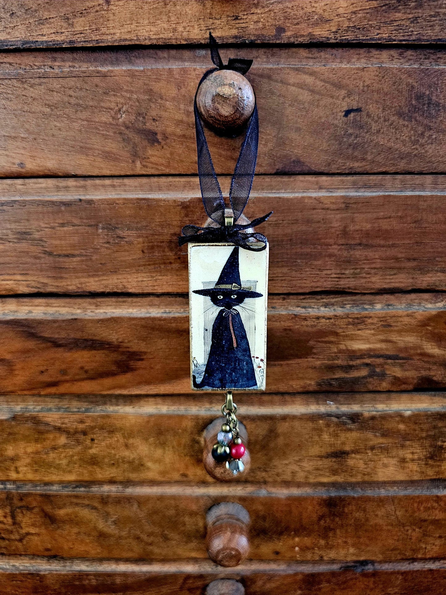 Witch Cat Whimsical Ornament, Halloween Decor