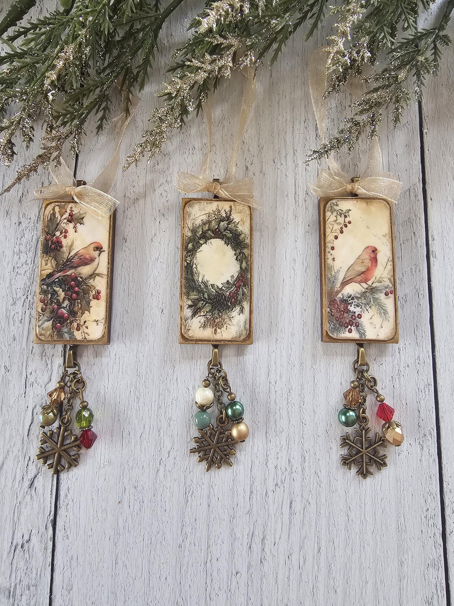Handmade Yule Ornaments, Winter Birds and Wreath