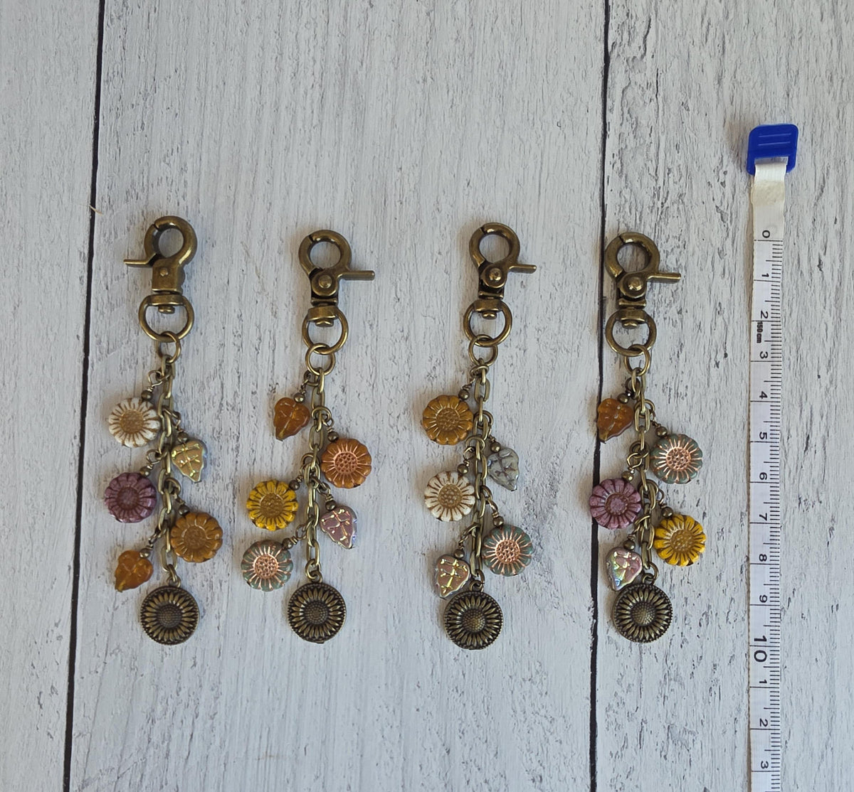 Sunflower Bag Charm With Glass Bead, Choose Your Color Combo