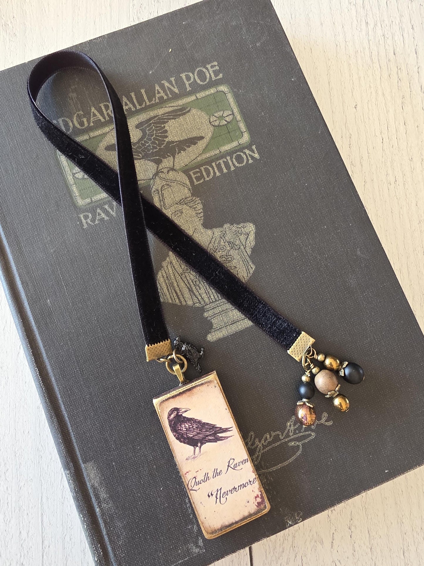 Raven Bookmark, Black Velvet Book Thong, Bookmarker, Teacher Gift