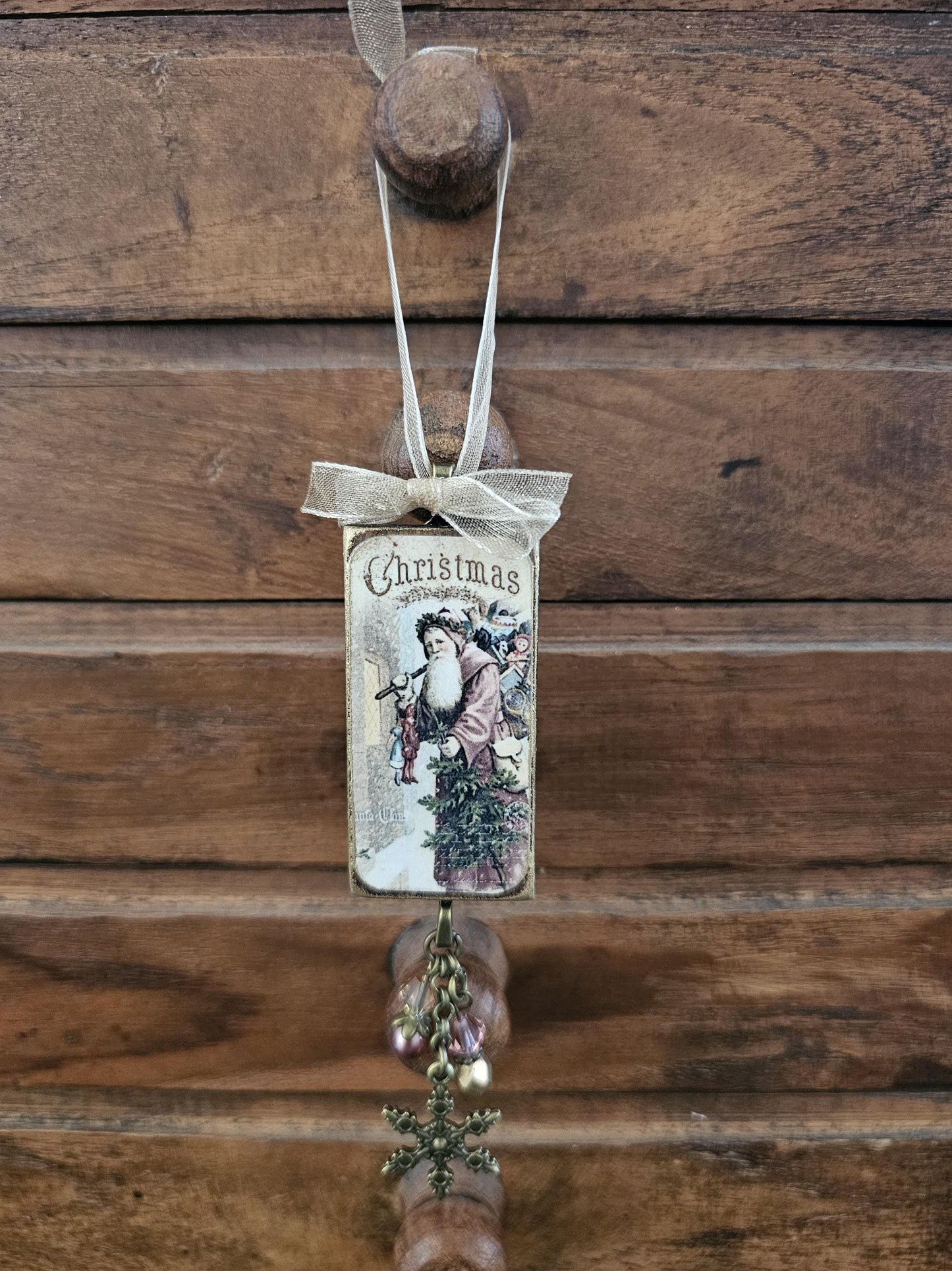 Rustic and Elegant Set of Three Victorian Santa Wood Christmas Ornaments, Buy 3 or Singles