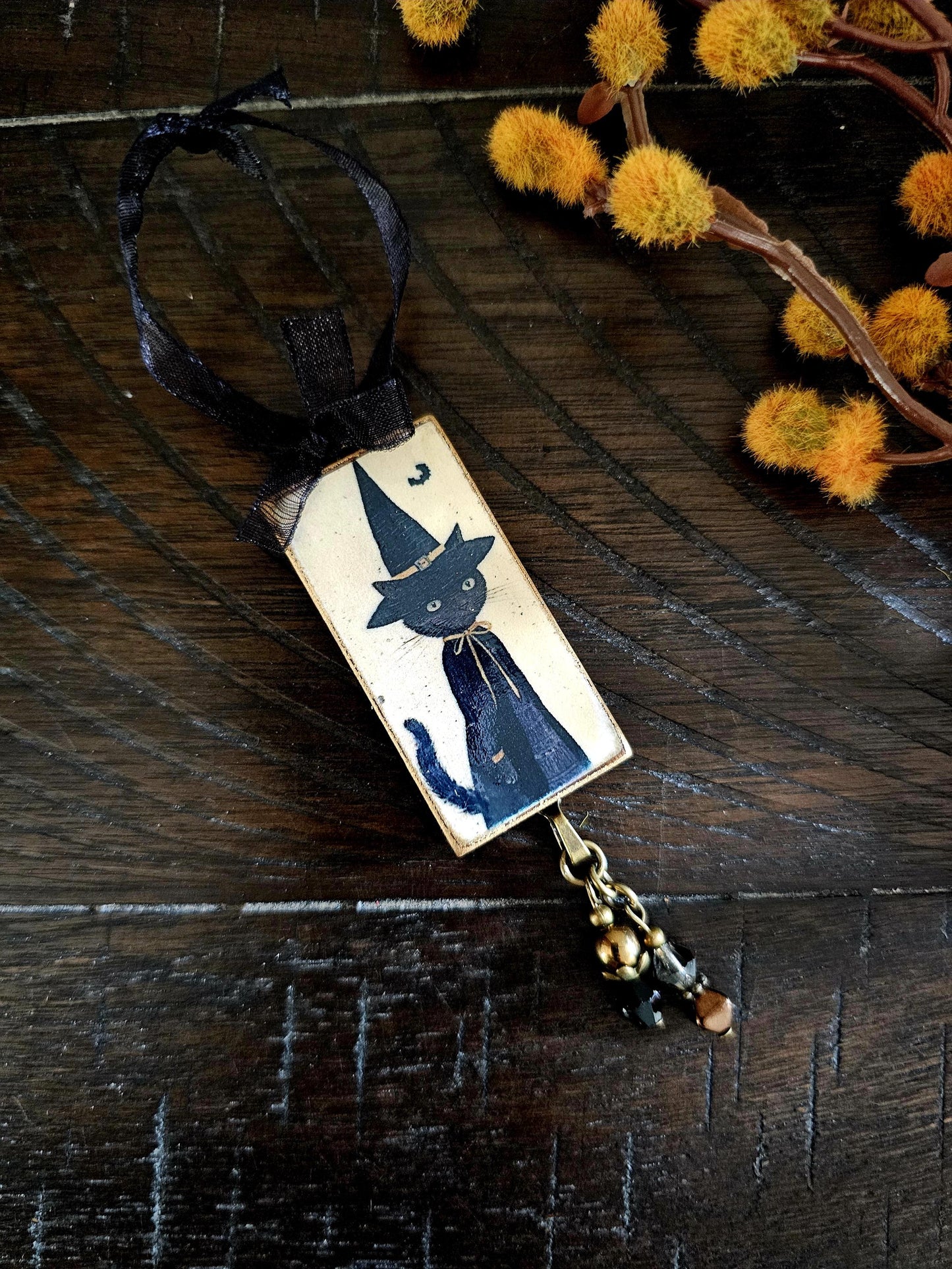 Witch Cat Whimsical Ornament, Halloween Decor
