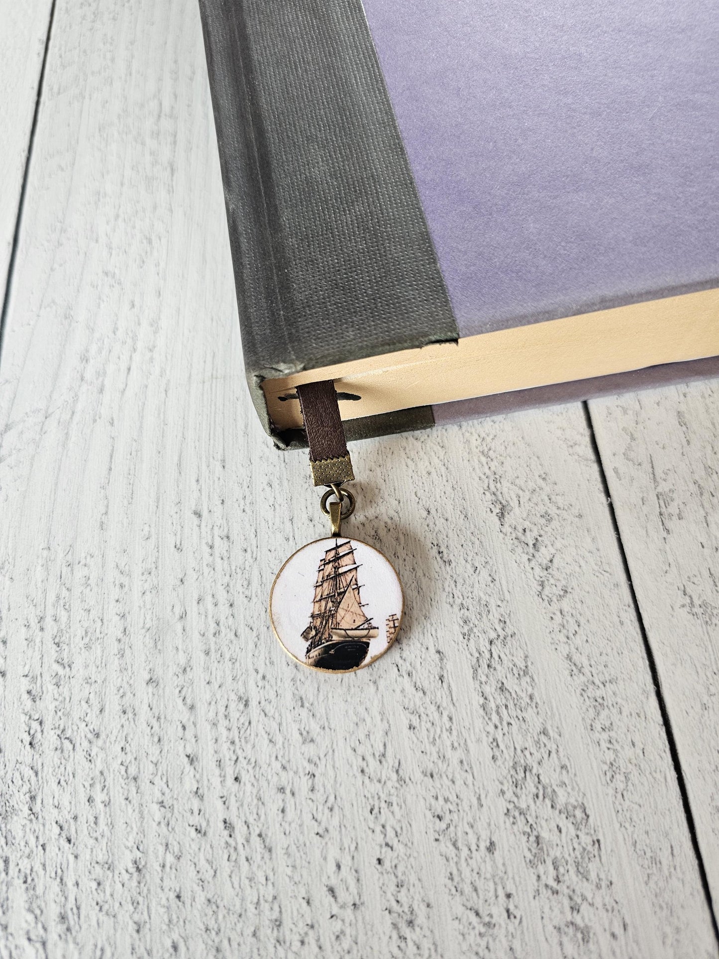 Sailing Ship Bookmark, Vintage Style Leather Bookmarker, Men's Reader Gift, Father's Day