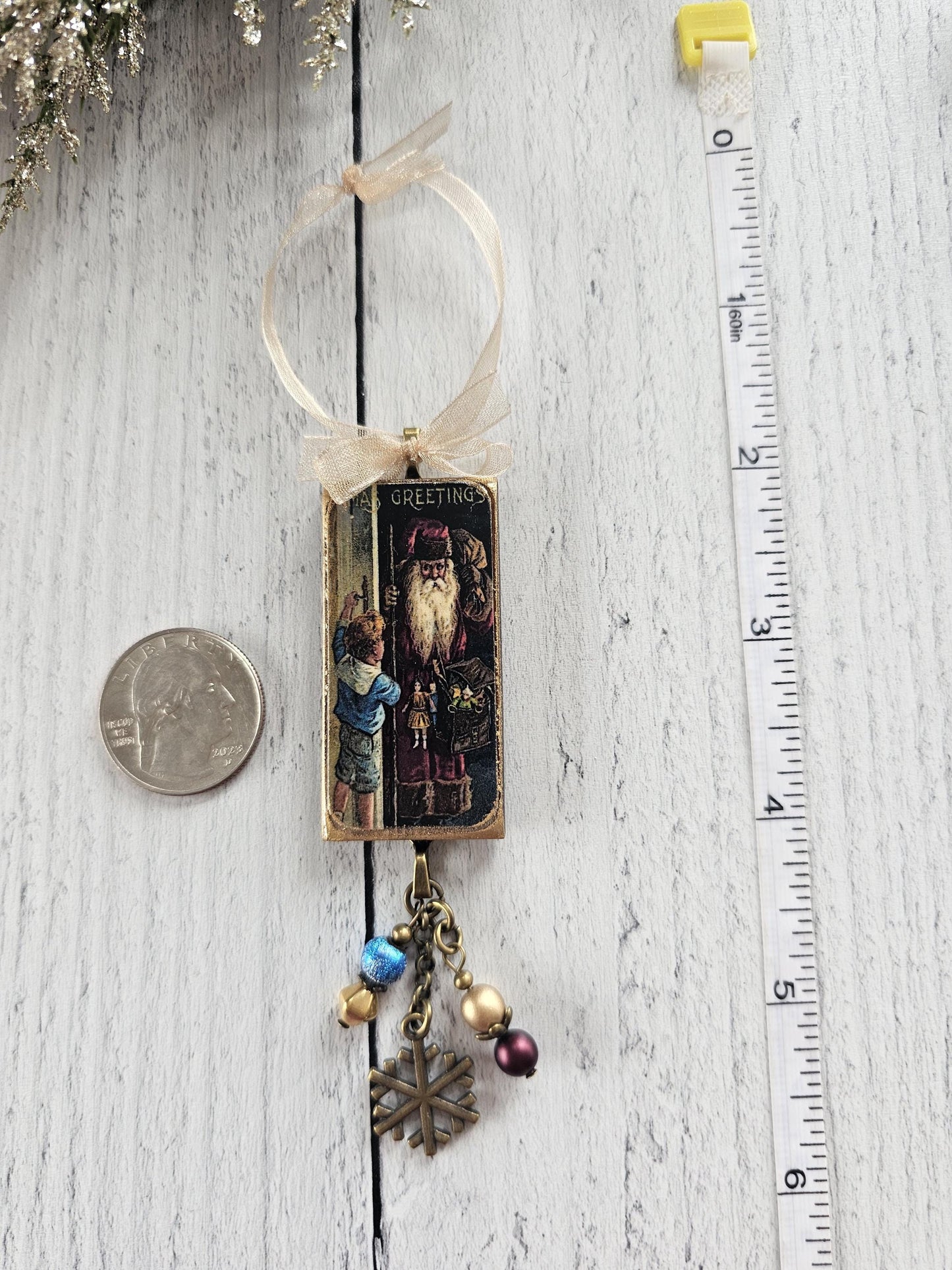 Set of Three Handmade Christmas Ornaments Featuring Vintage Santa Claus With Children, Buy One or All Three