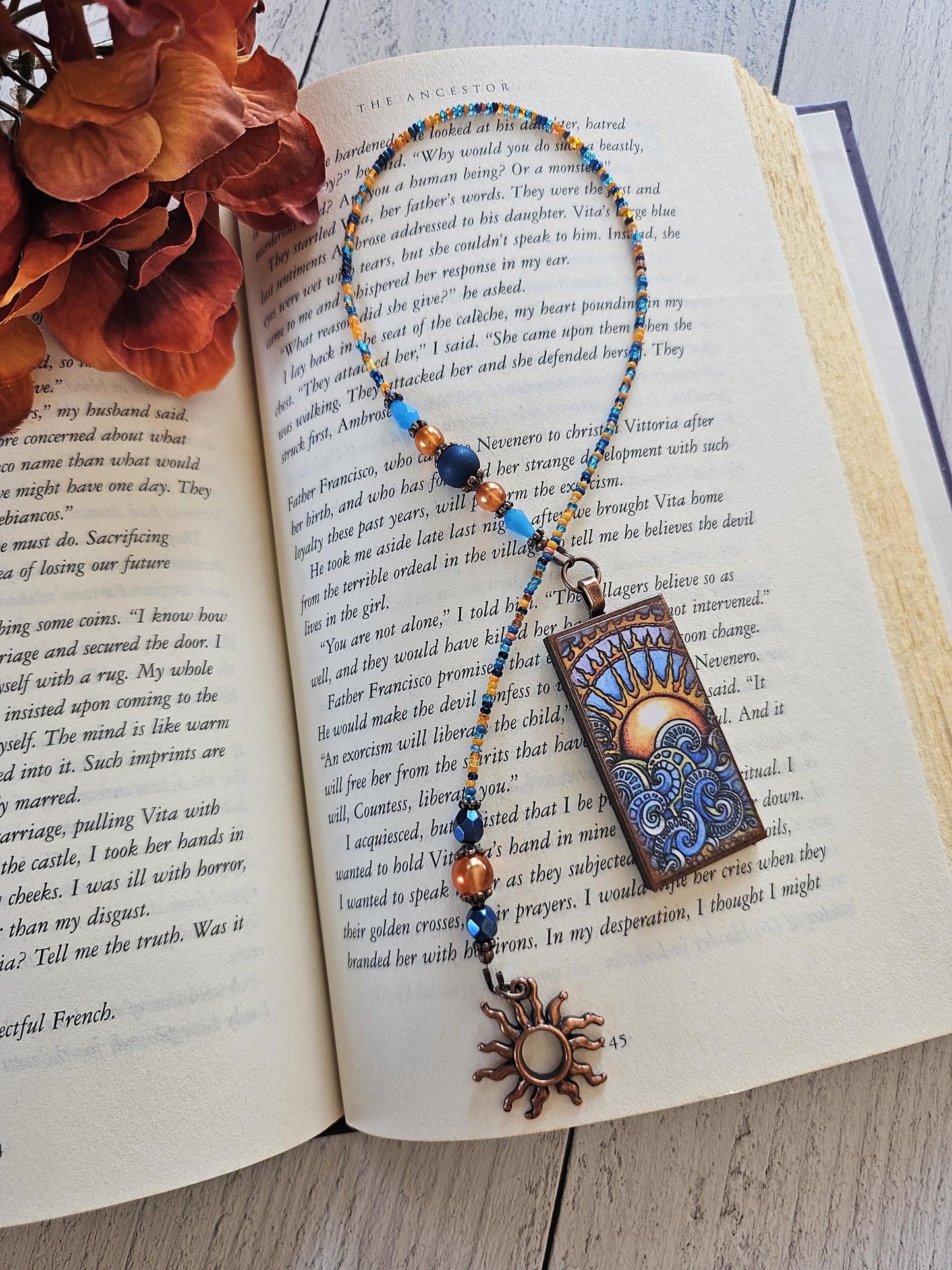 Sun and Surf Beaded Bookmark, Unique Page Marker, Book Thong, Gift for Her,  Mother's Day