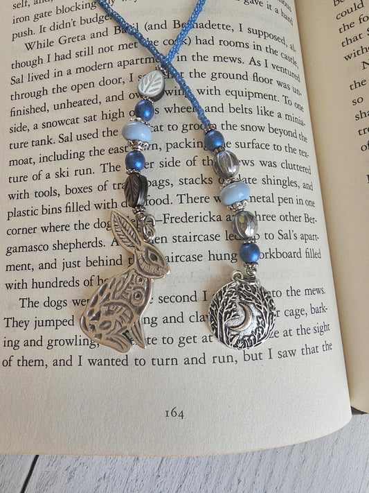 Blue Opal Hare Reader Gift, Beaded Bookmark