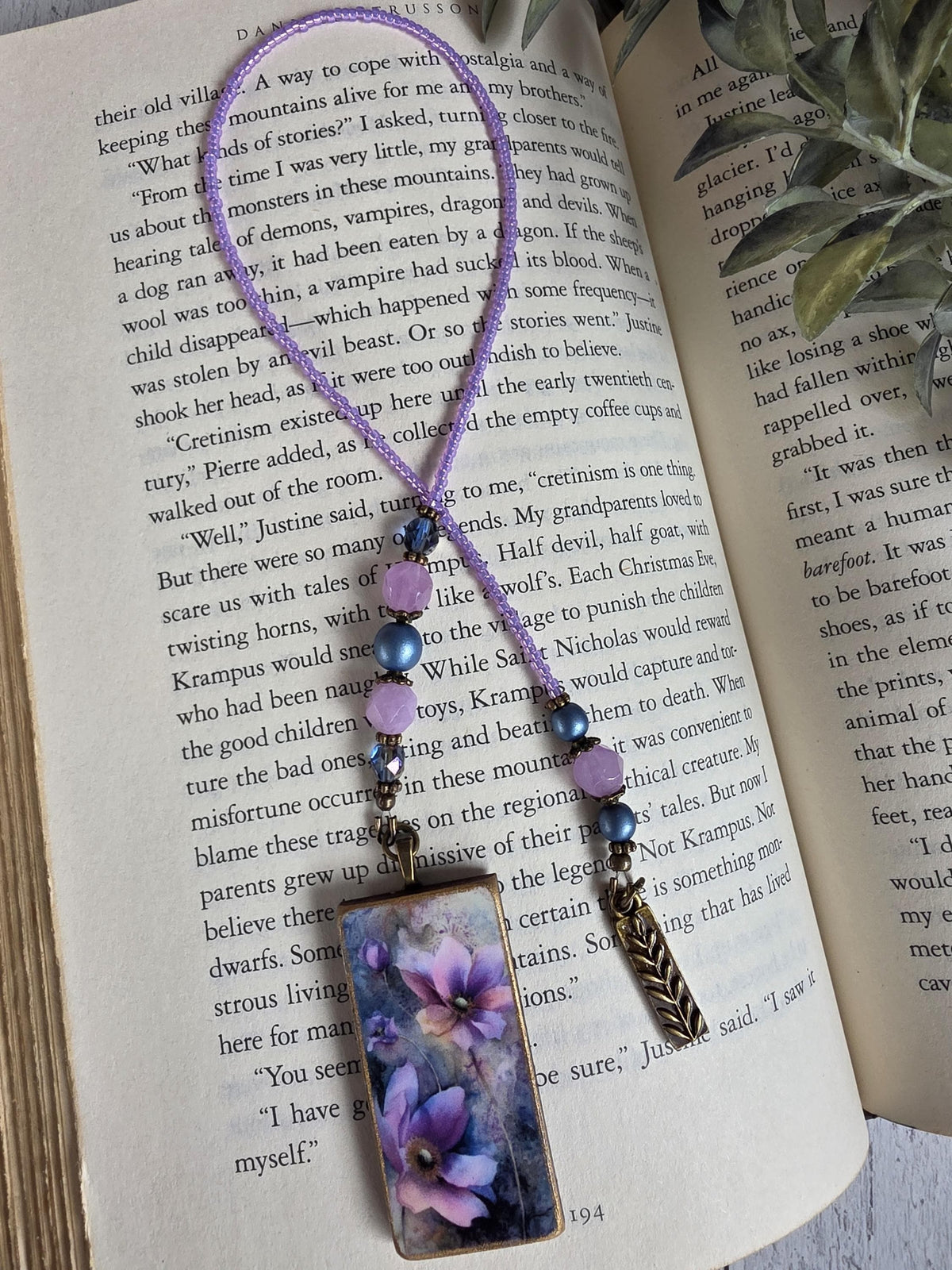 Unique Flower Bookmark with Handmade Flower Pendant