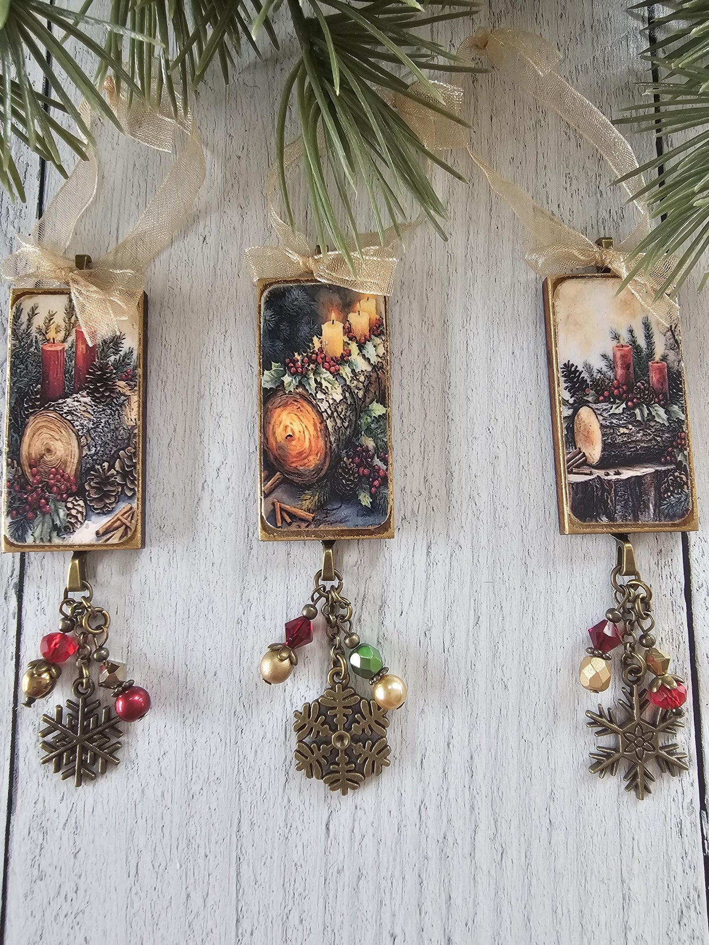 Handmade Yule Log, Christmas Ornaments, Holiday Season Decor