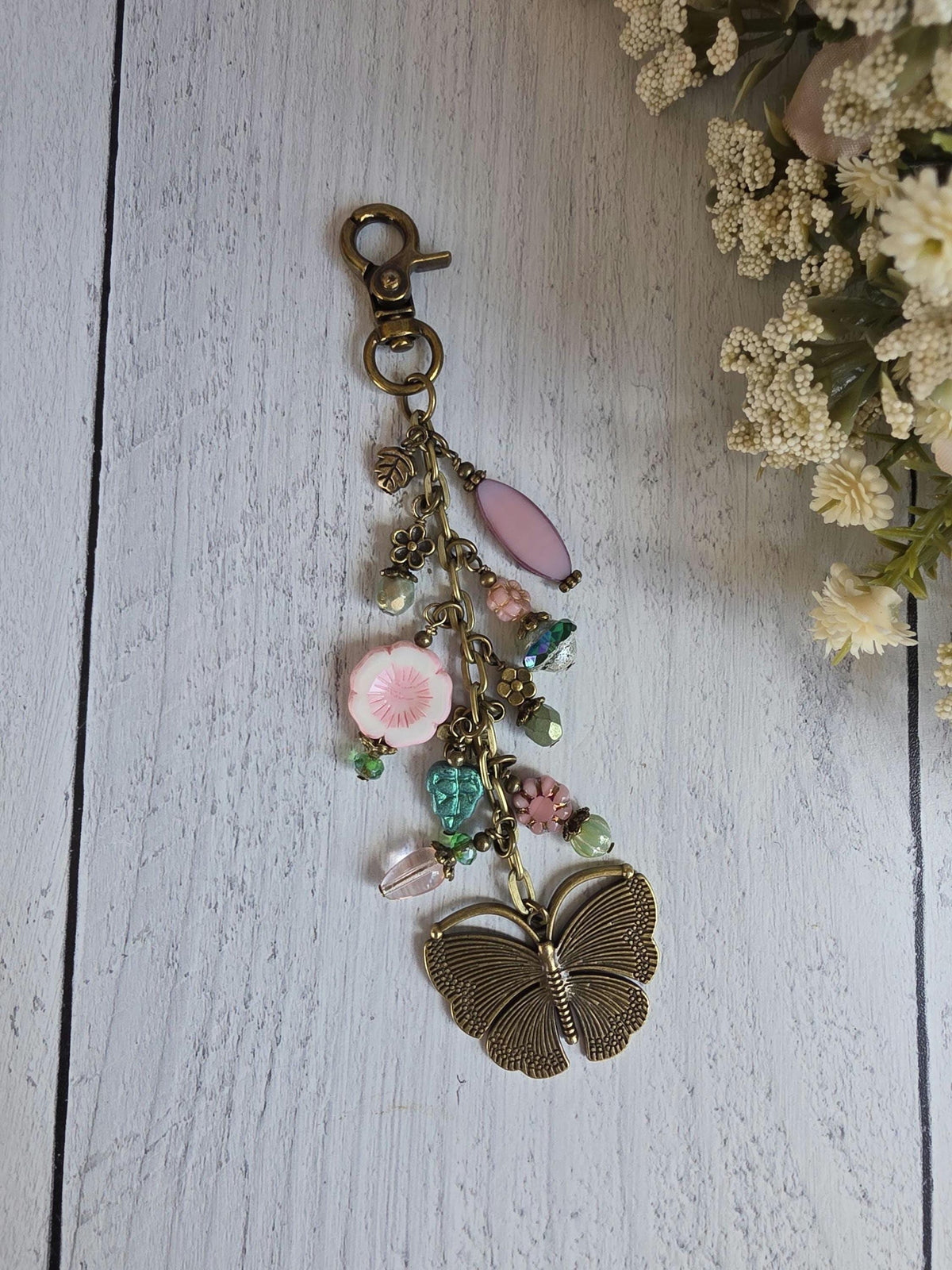 Pink Flowers Purse Charm, Sweet Spring Themed Bag Flair